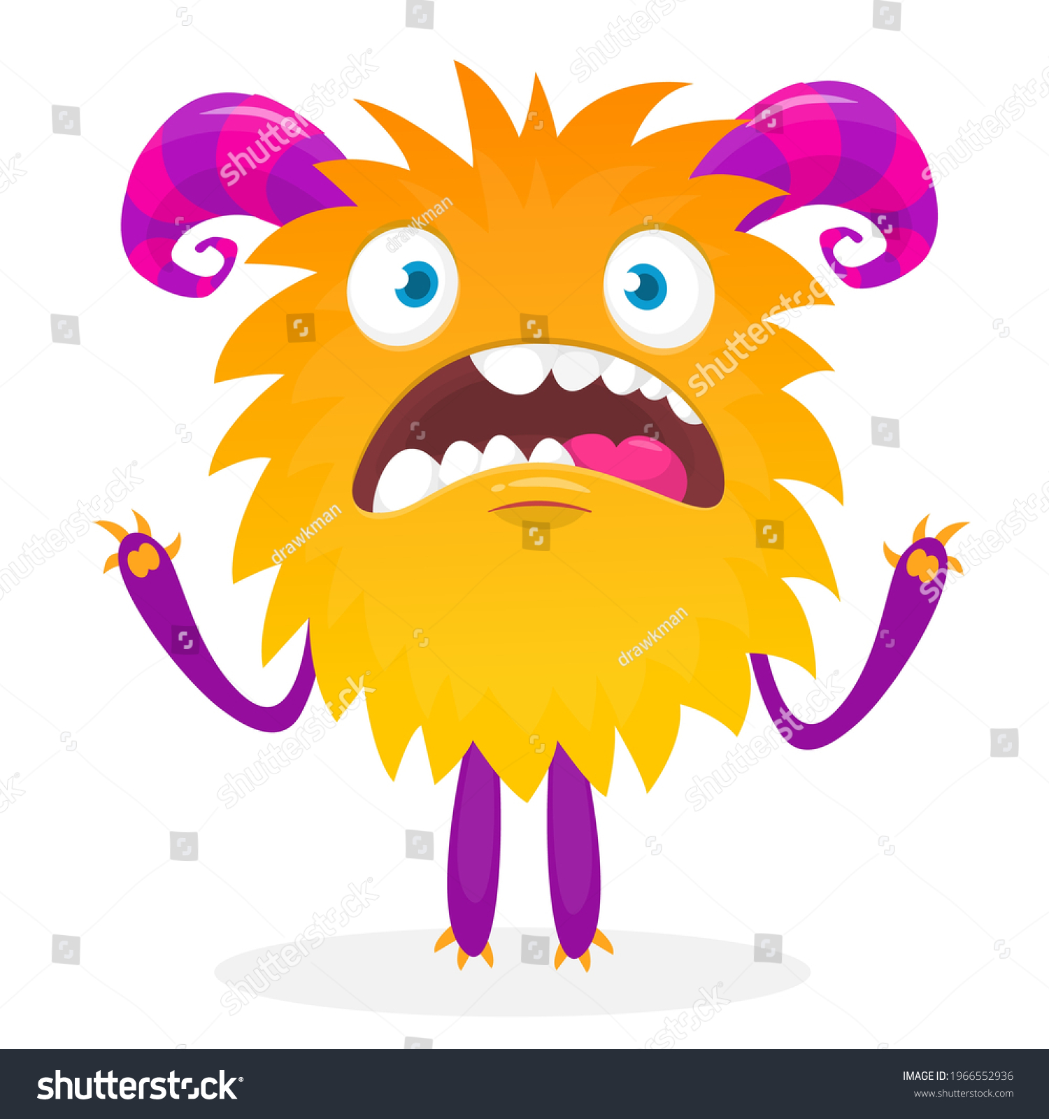 Scary Cartoon Monster Waving Vector Cute Stock Vector (Royalty Free ...