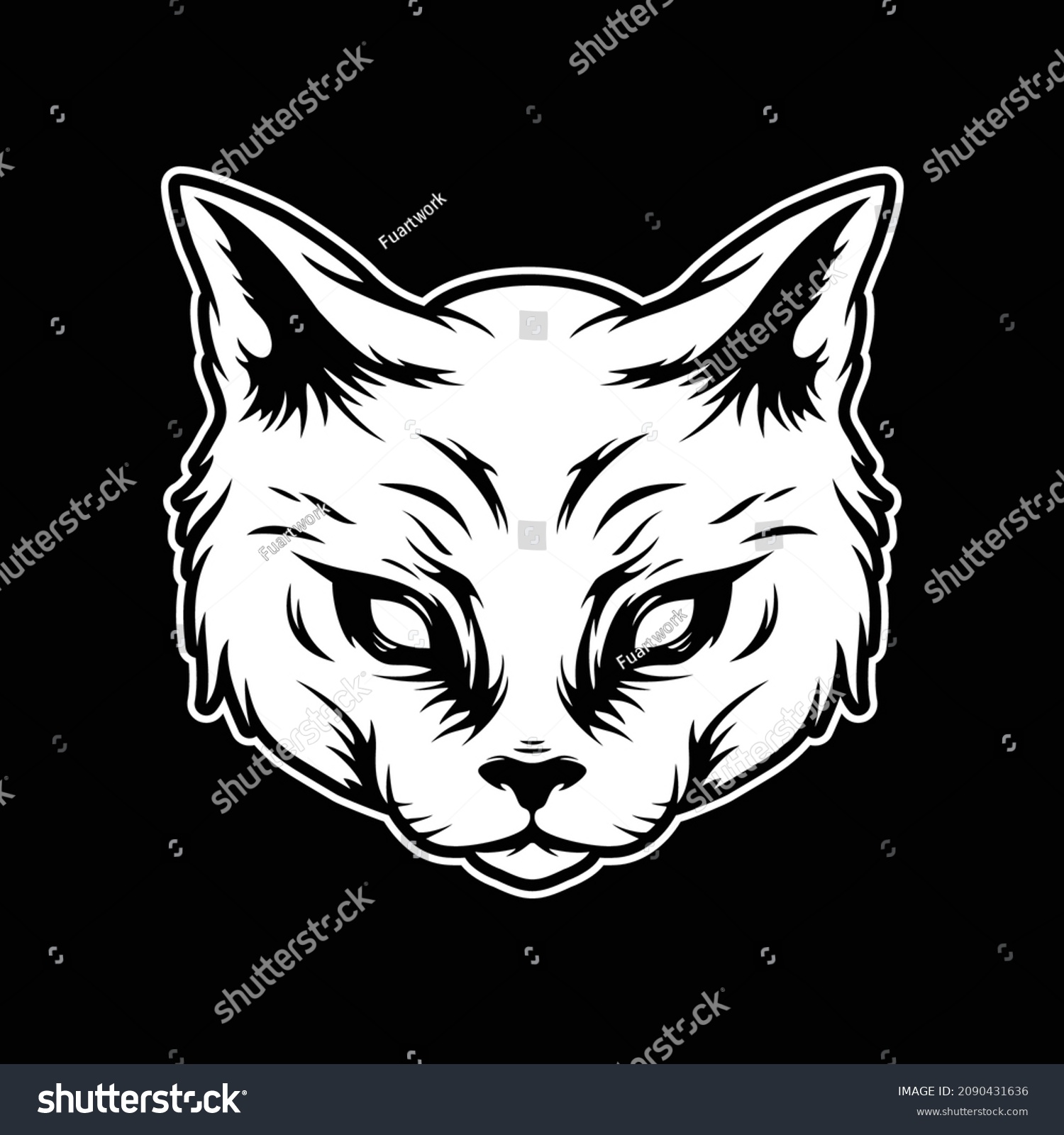 Scary Cat Head Illustration Vector Stock Vector (Royalty Free ...