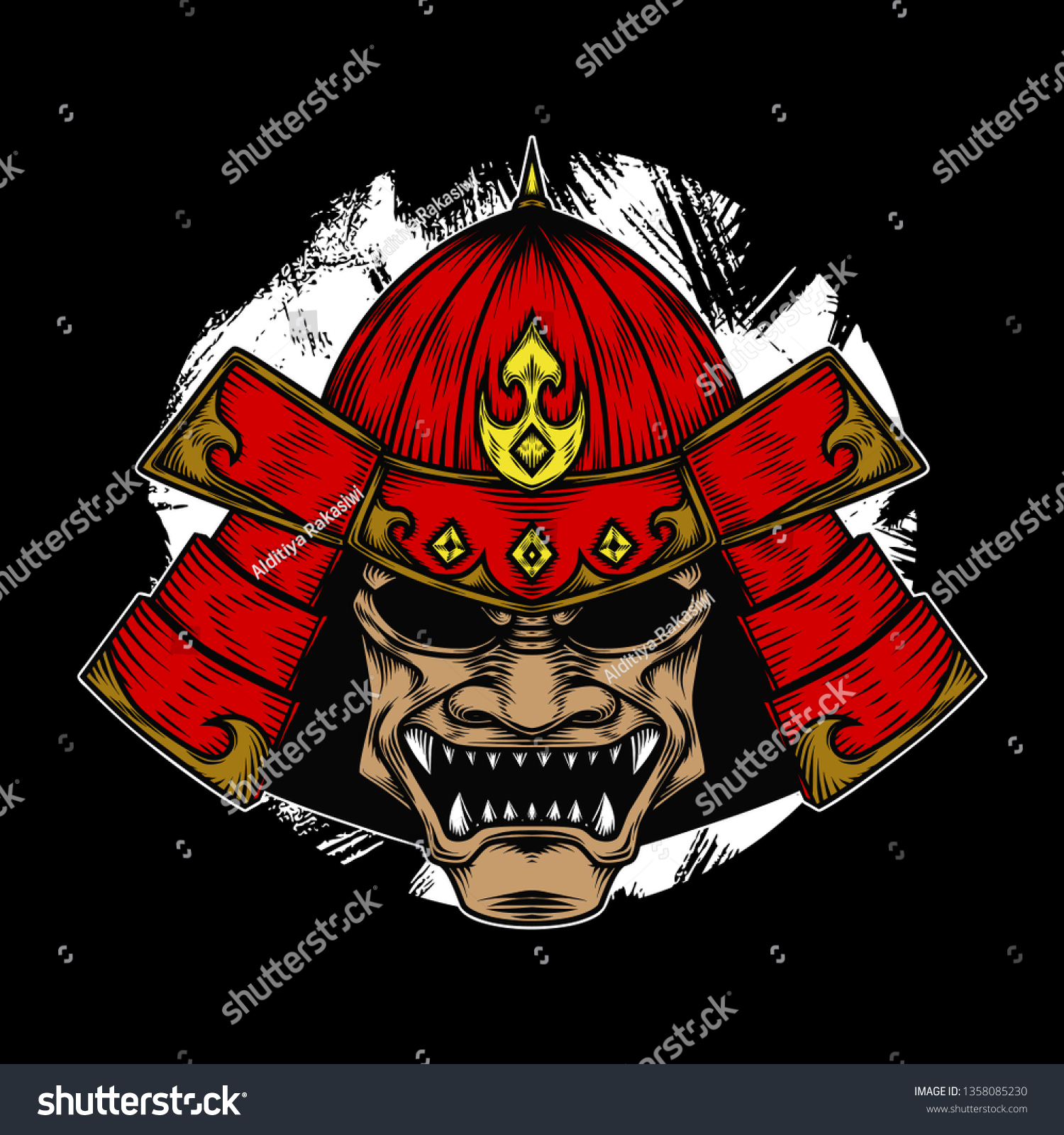 Scary Samurai Warrior Warhelm Hand Drawn Stock Vector (Royalty Free ...