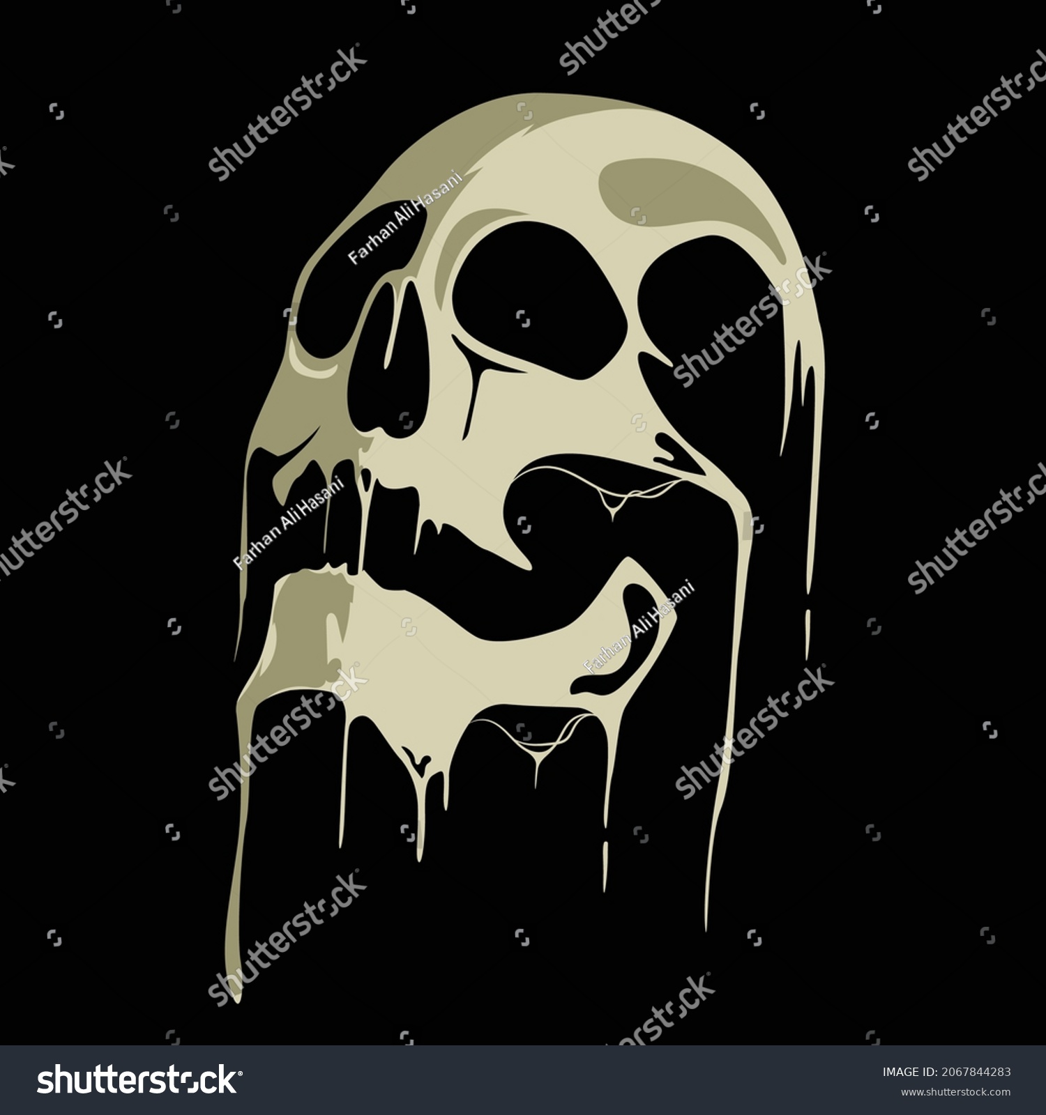 SVG of scary vintage melting skull of a human. Can be used in scary art projects posters or banners, gaming logo or many other spooky designs. Perfect for Halloween night. svg