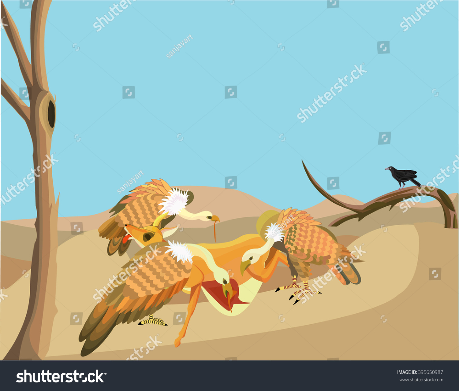 Scavengers Vulture Eat Dead Animal All Stock Vector Royalty Free ...