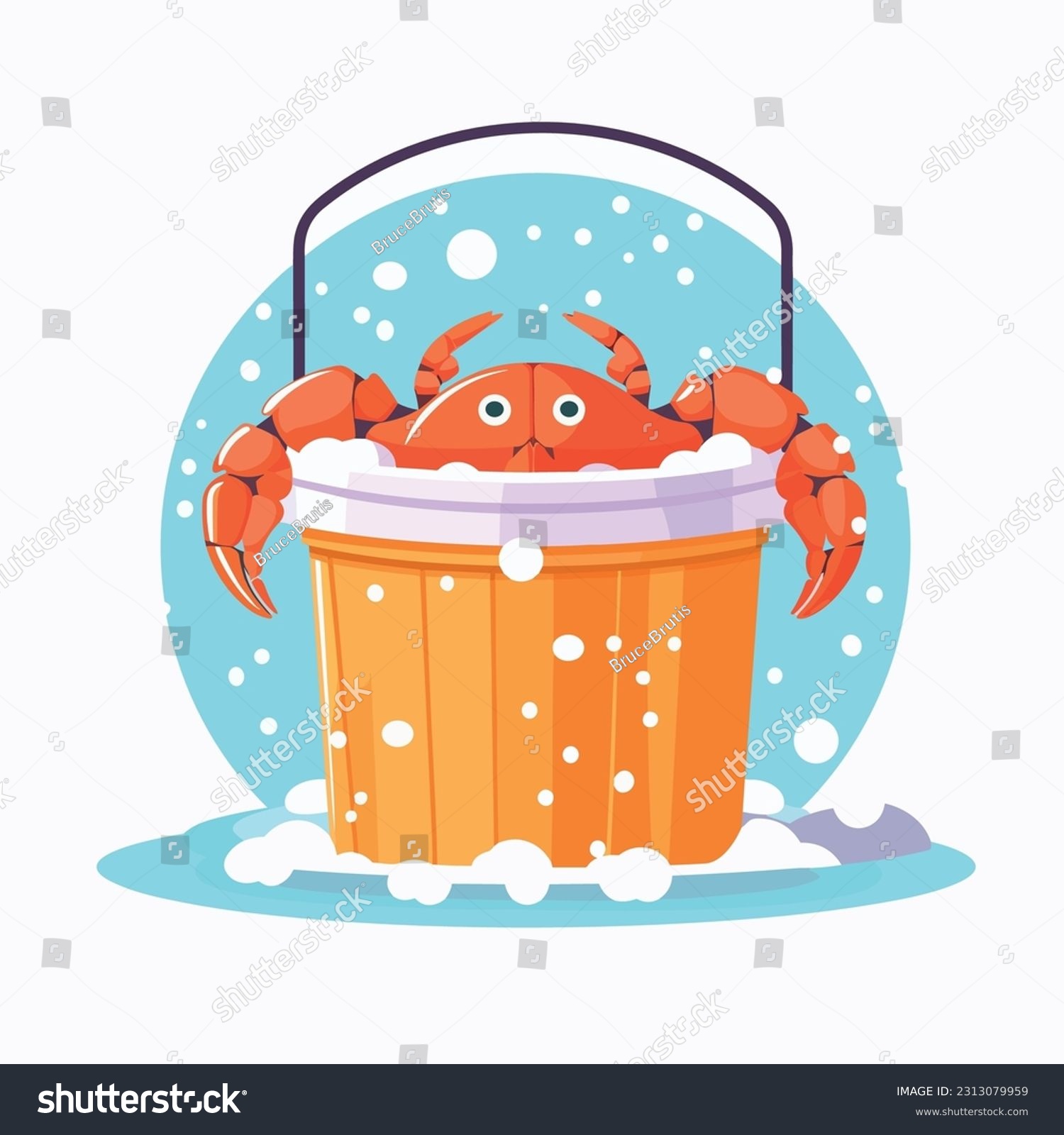 SVG of Scene of a crab bucket in a flat design. Iillustrations of crabs and a bucket svg