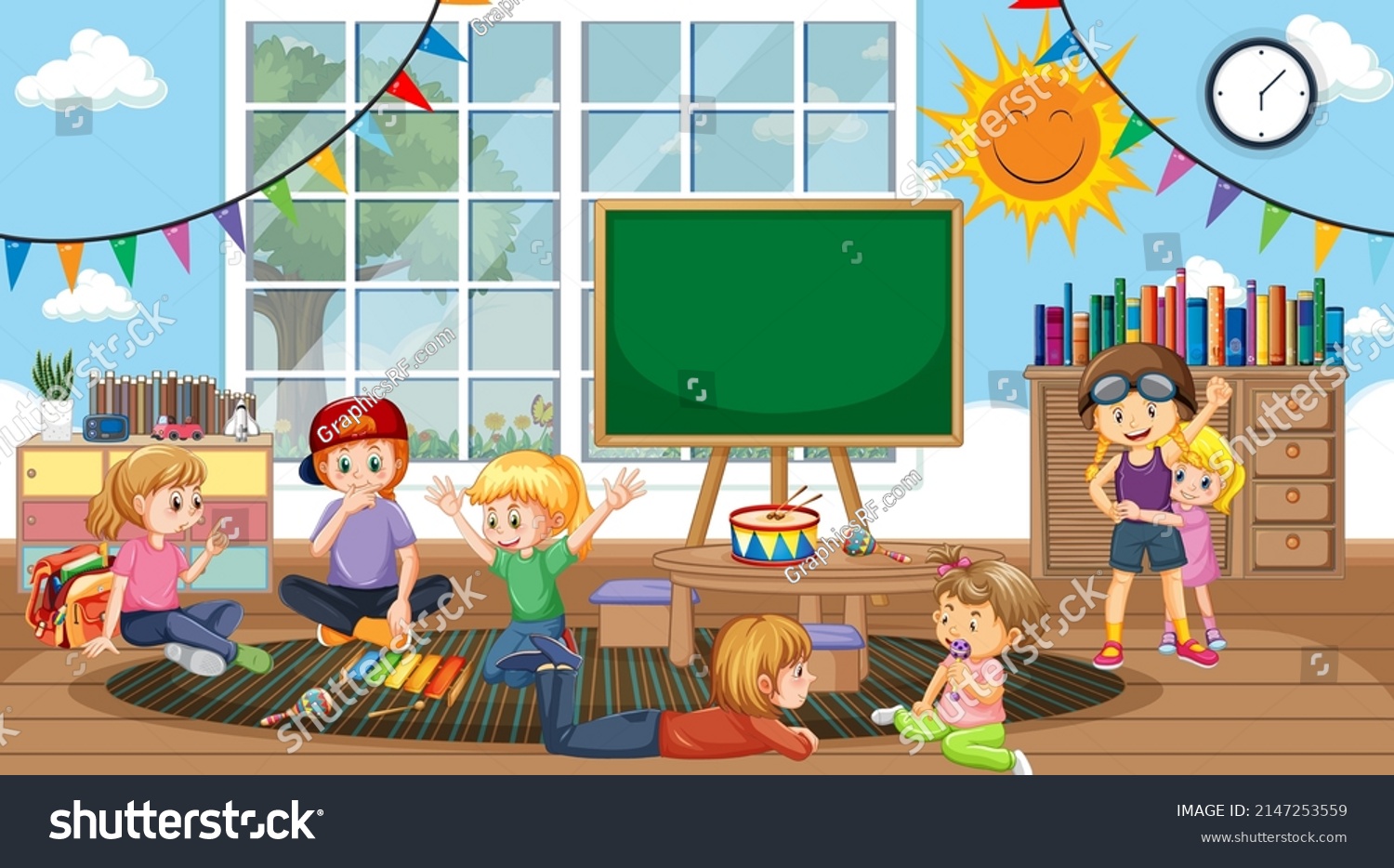 Scene Classroom Children Playing Illustration Stock Vector (Royalty ...