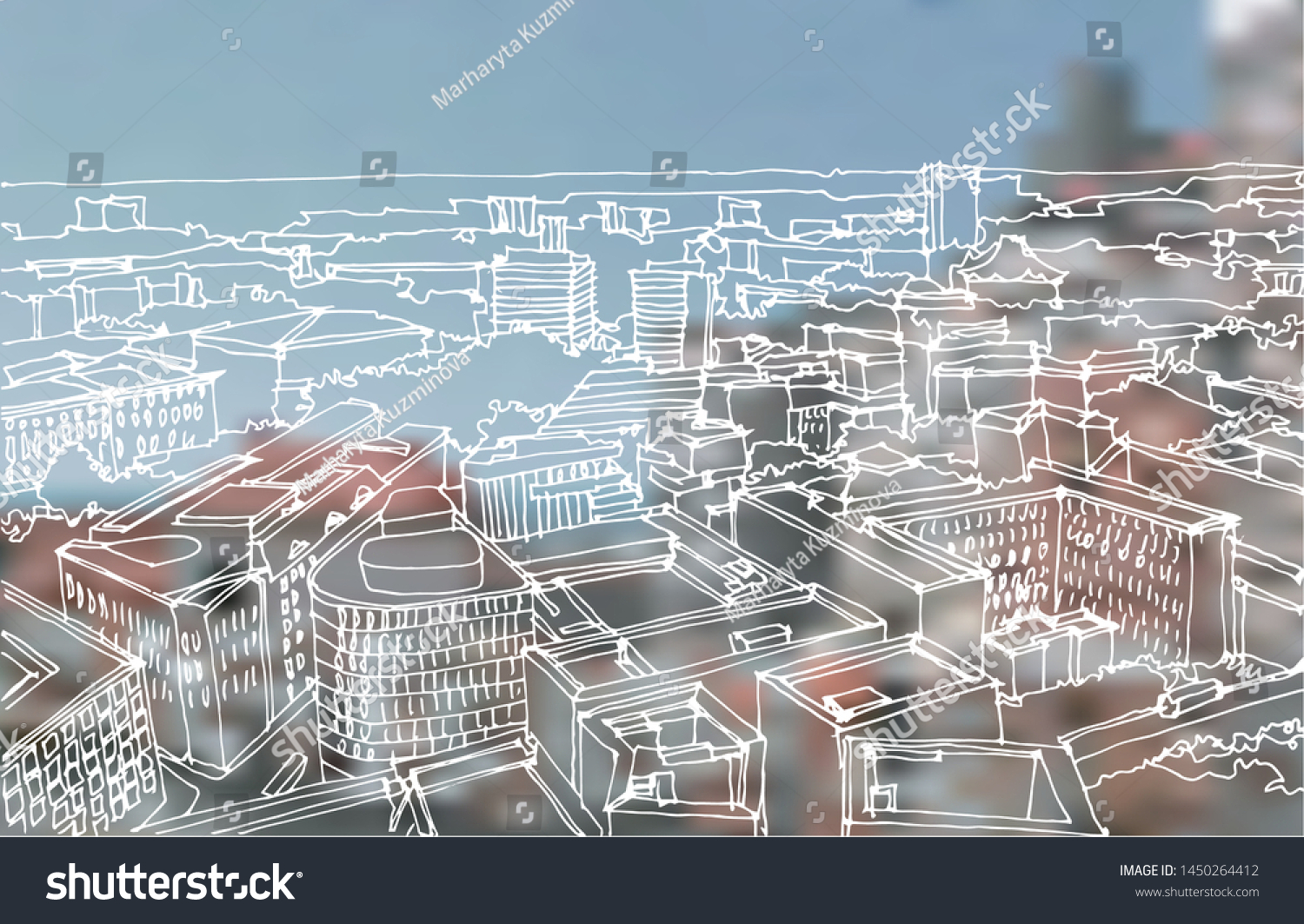 Scene Street Illustration Hand Drawn Ink Stock Vector (Royalty Free
