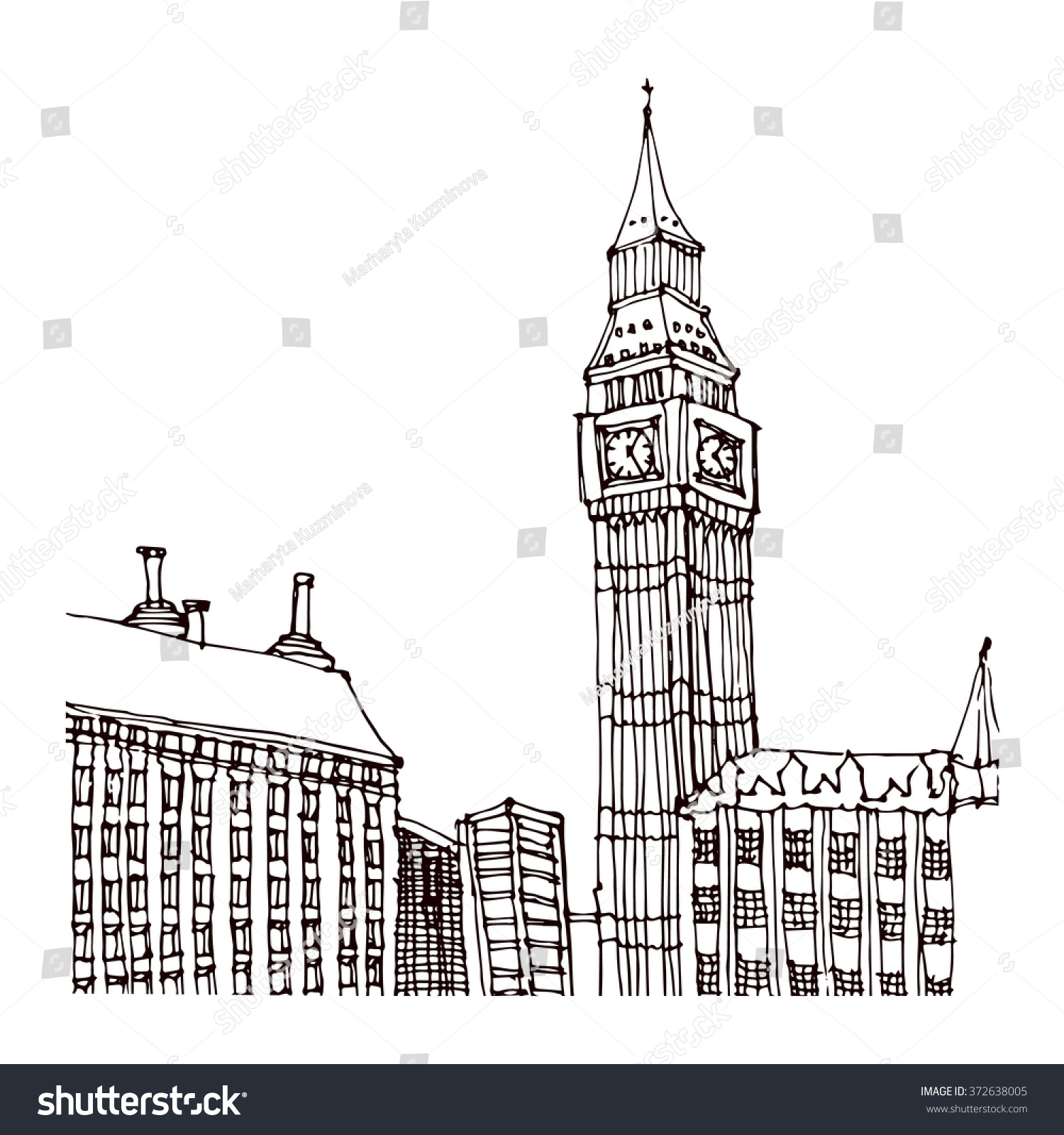 Scene Street Illustration Hand Drawn Ink Stock Vector (Royalty Free ...