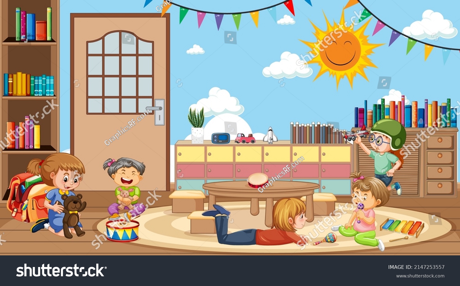 Scene Kids Playing Classroom Illustration Stock Vector (Royalty Free ...