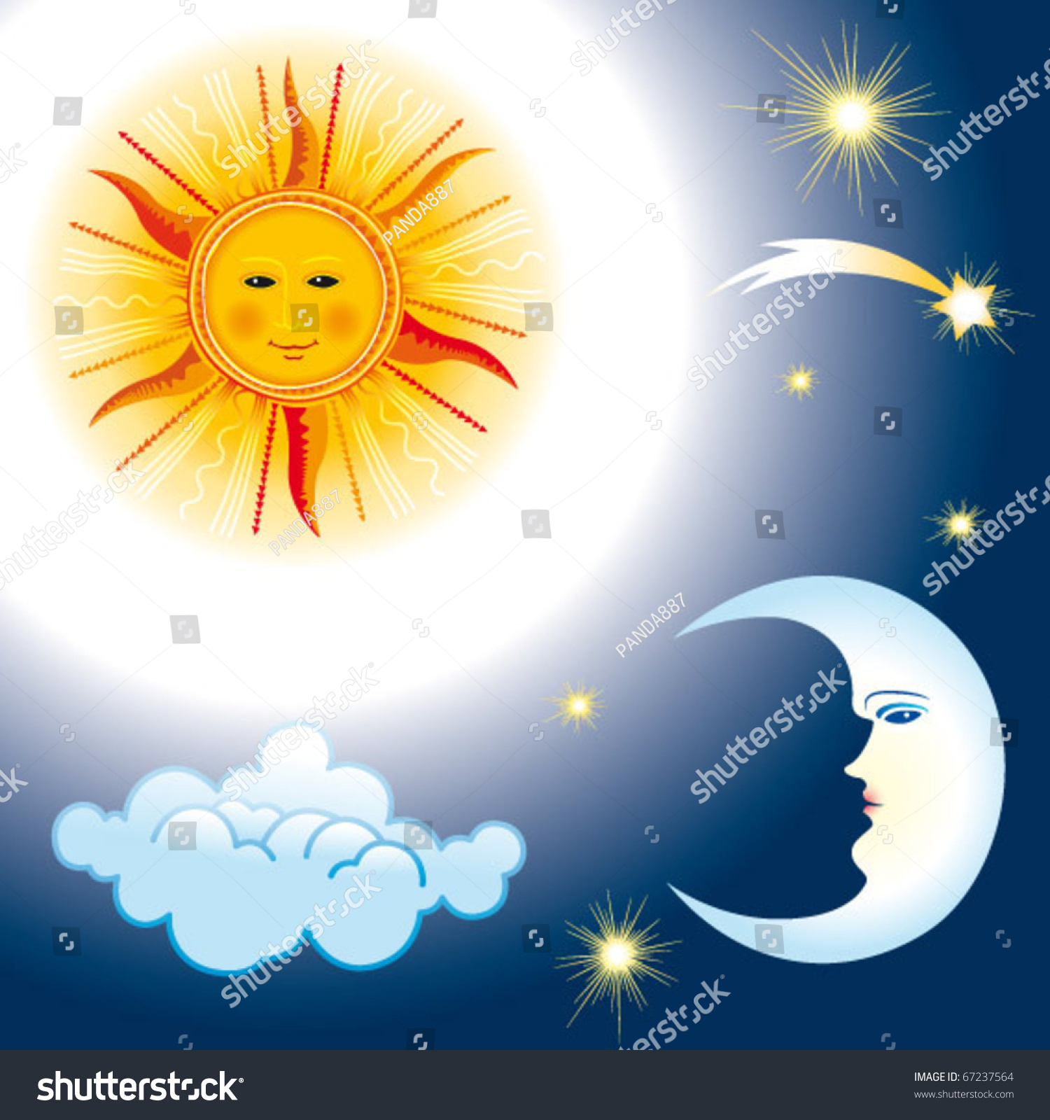 Scene With Sun And Moon Stock Vector Illustration 67237564 : Shutterstock