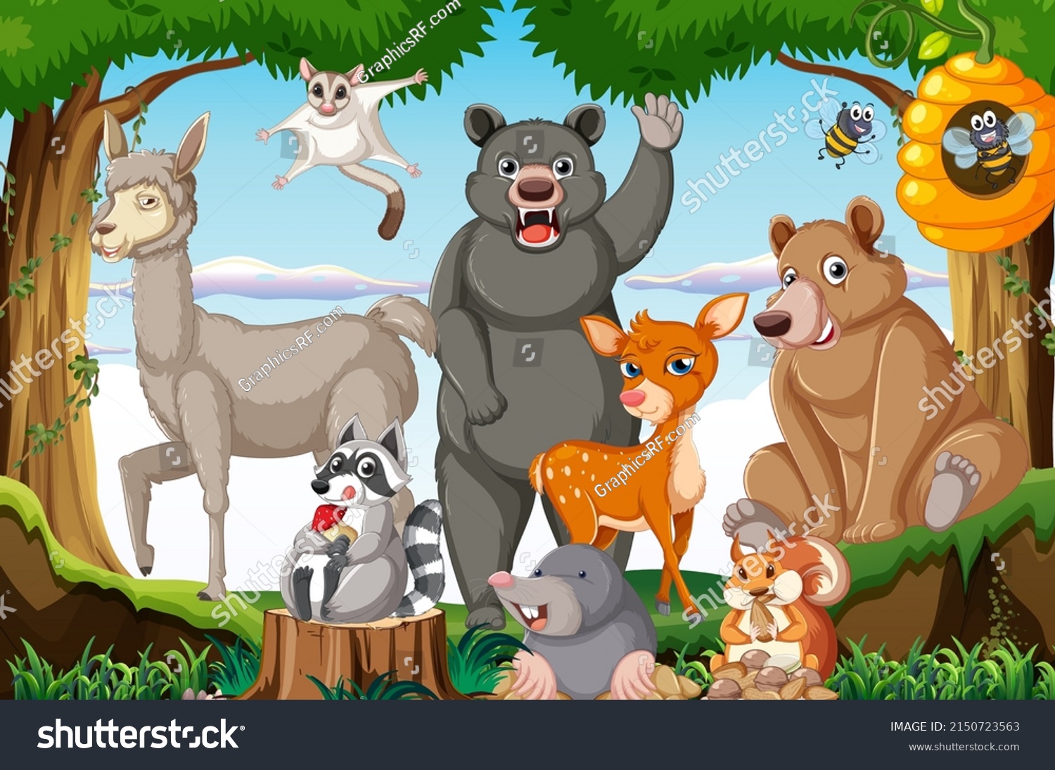 Scene Wild Animals Woods Illustration Stock Vector (Royalty Free ...