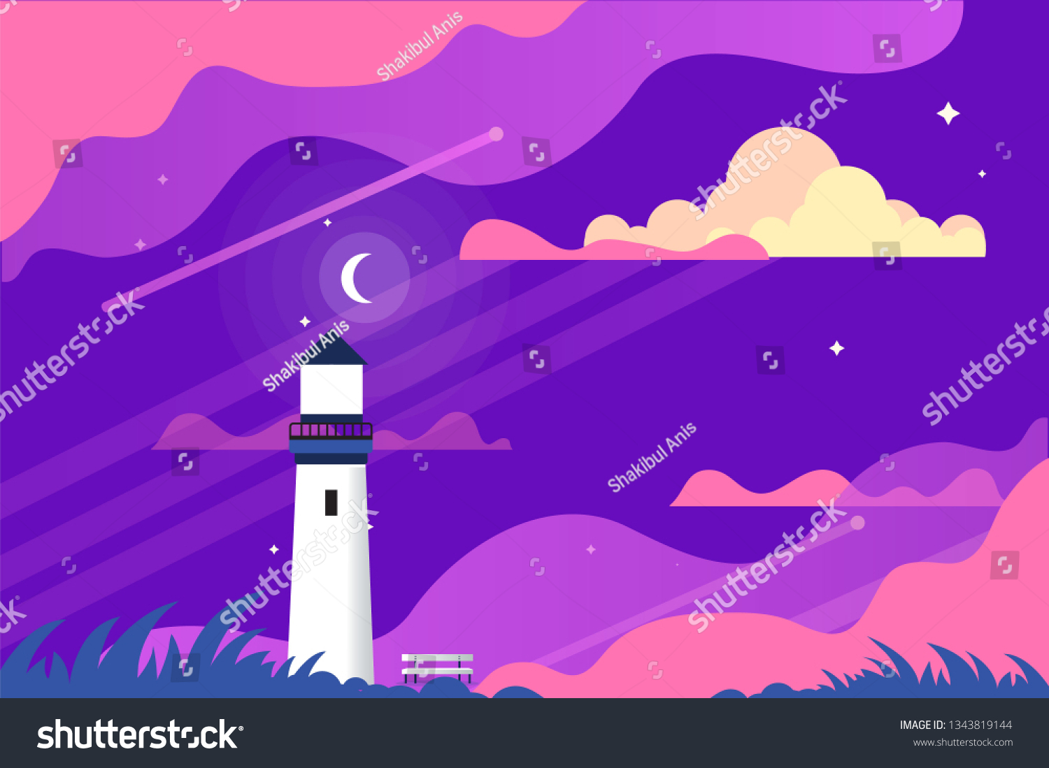 Scenic Painting Night Sky Lighthouse Decor The Arts Abstract