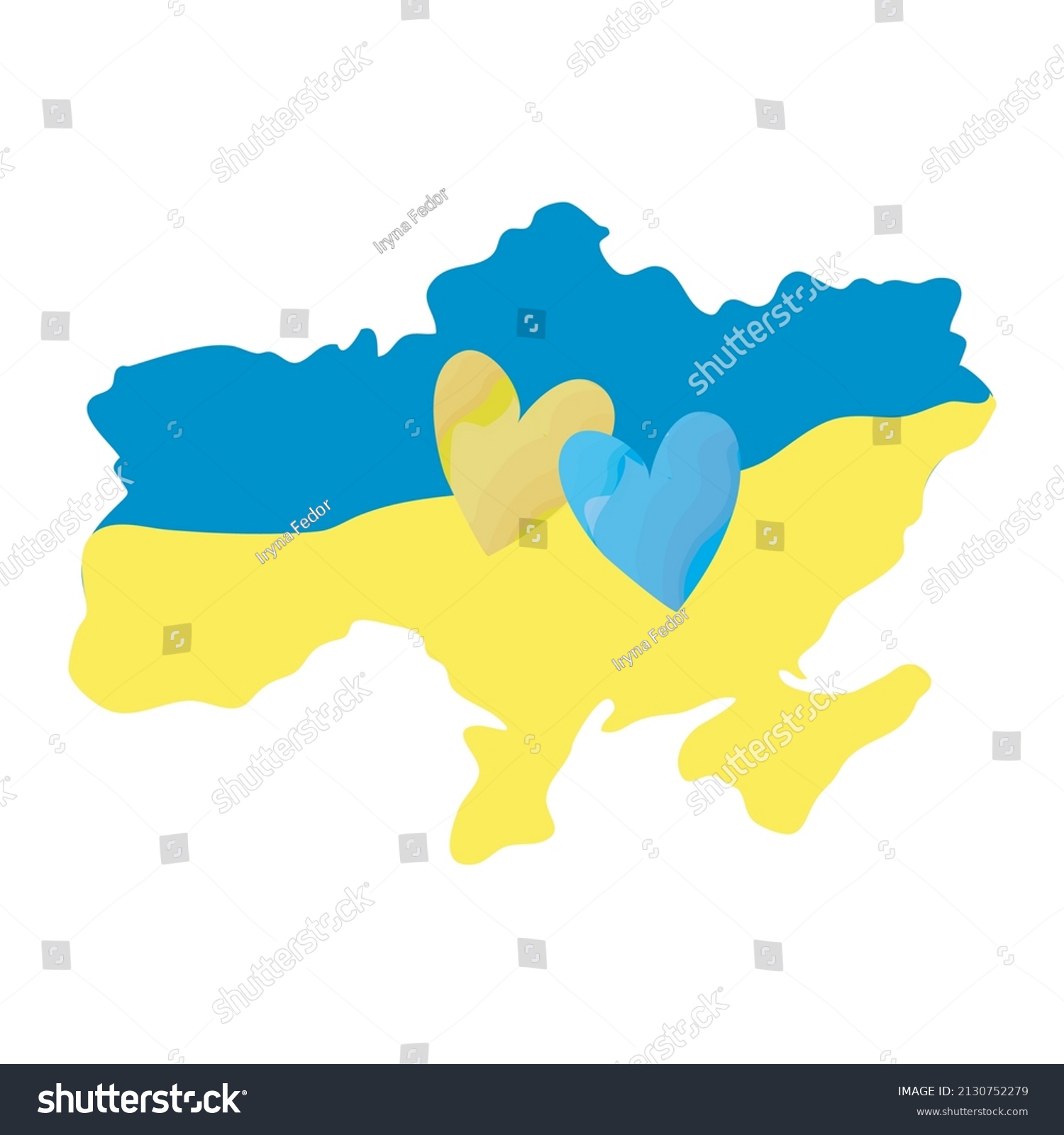 Schematic Map Ukraine Blue Yellow Hearts Stock Vector (Royalty Free ...