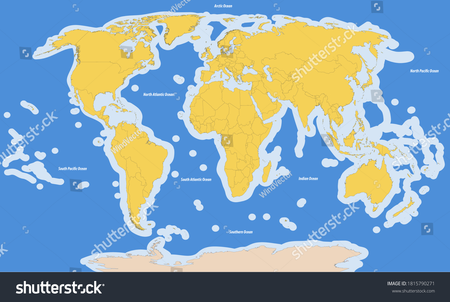 Stock Vector Schematic Vector Map Of The International Waters Or Trans Boundary Waters 1815790271 