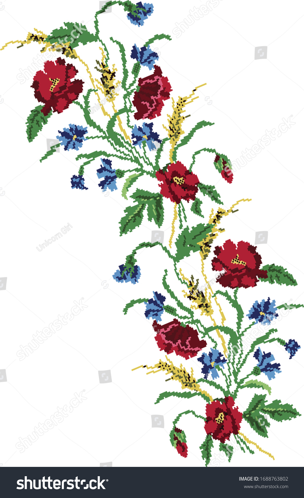 SVG of Scheme for embroidery vegetable composition of poppies, cornflowers and ears of wheat svg