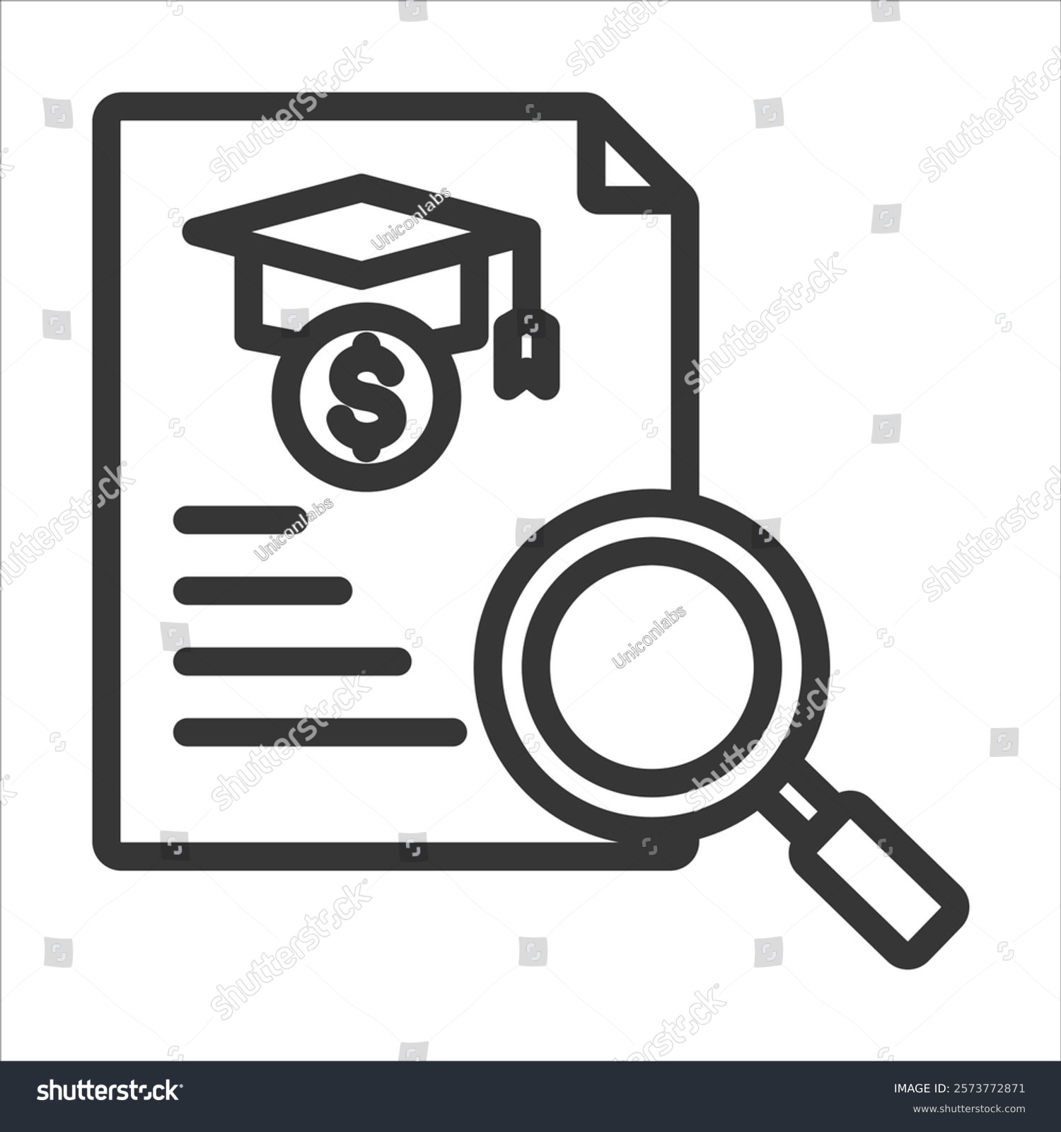 education finance document search concept black outline clip art preview