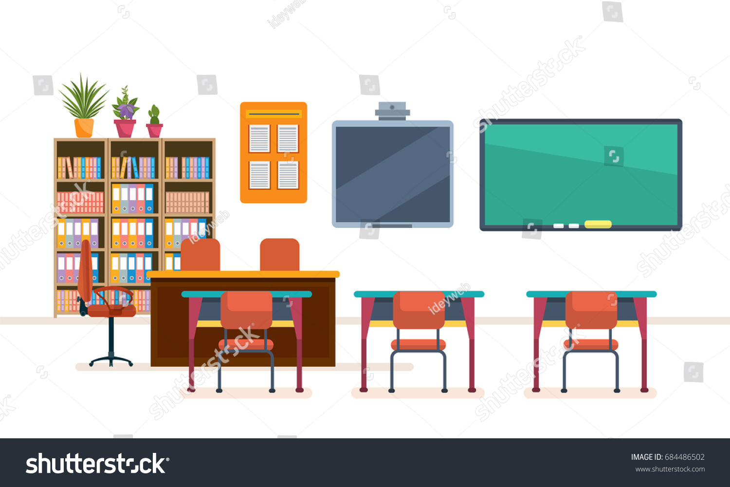 School University Classroom Chalkboard Desks Class Stock Vector ...