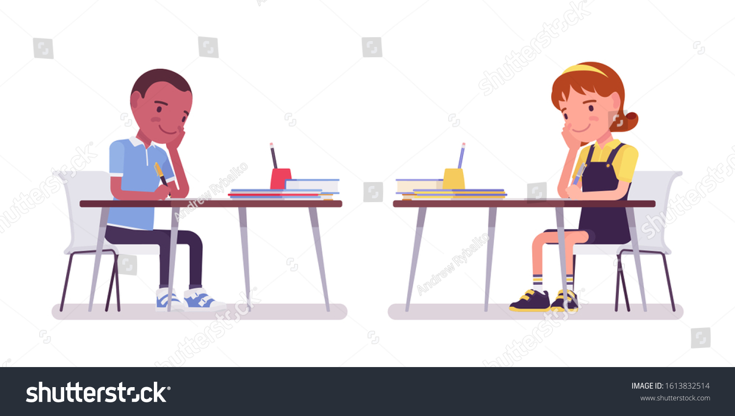 School Boy Girl Desk Busy Study Stock Vector (Royalty Free) 1613832514 ...