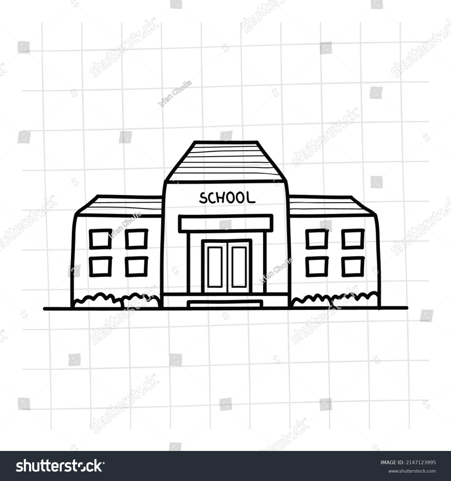 School Building Doodle Outlined On White Stock Vector (Royalty Free ...