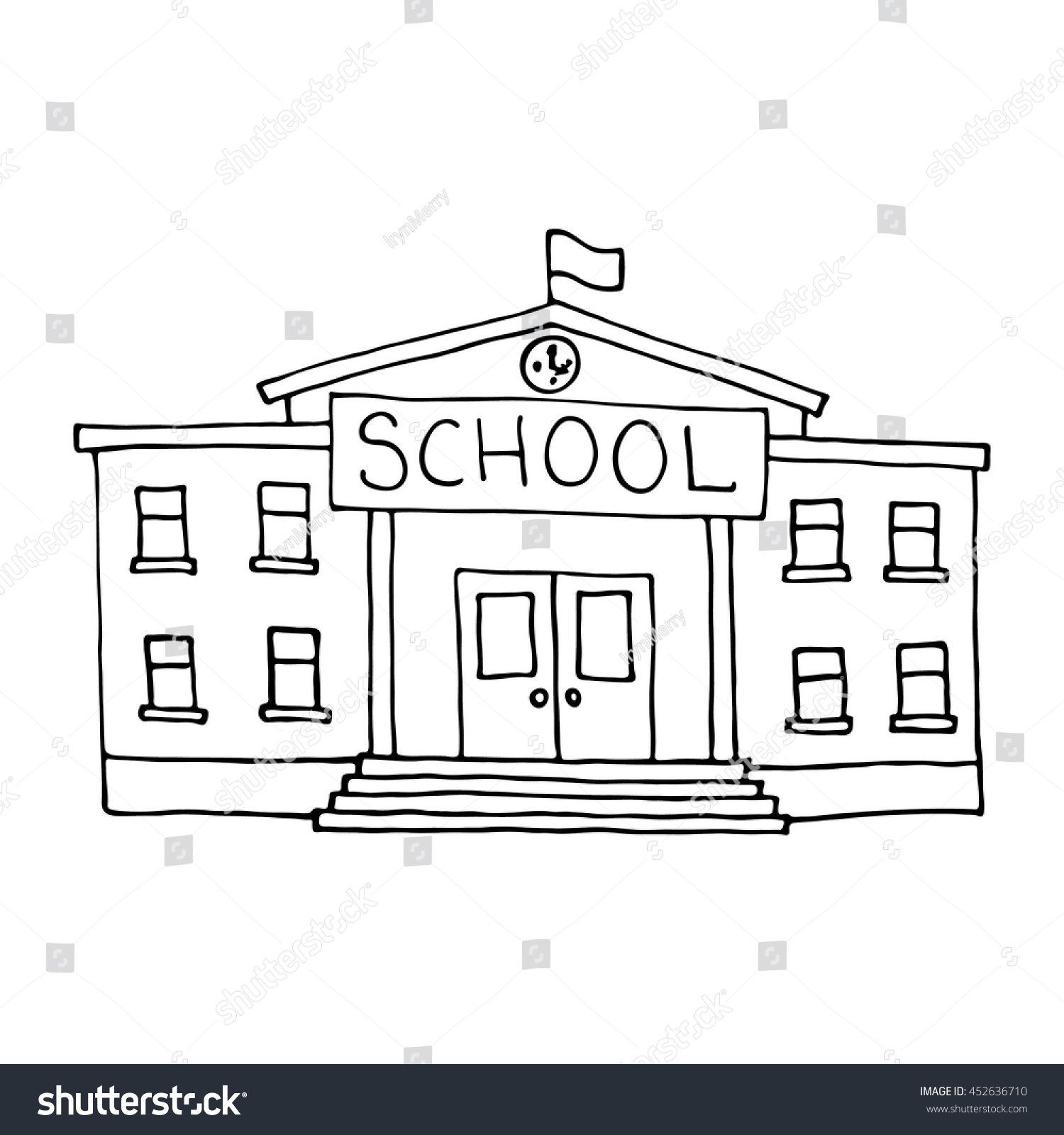 School Building Doodle Outlined On White Stock Vector (Royalty Free ...