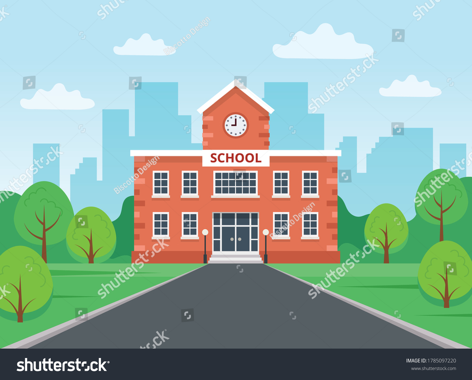 School Building City Landscape Vector Illustration Stock Vector ...