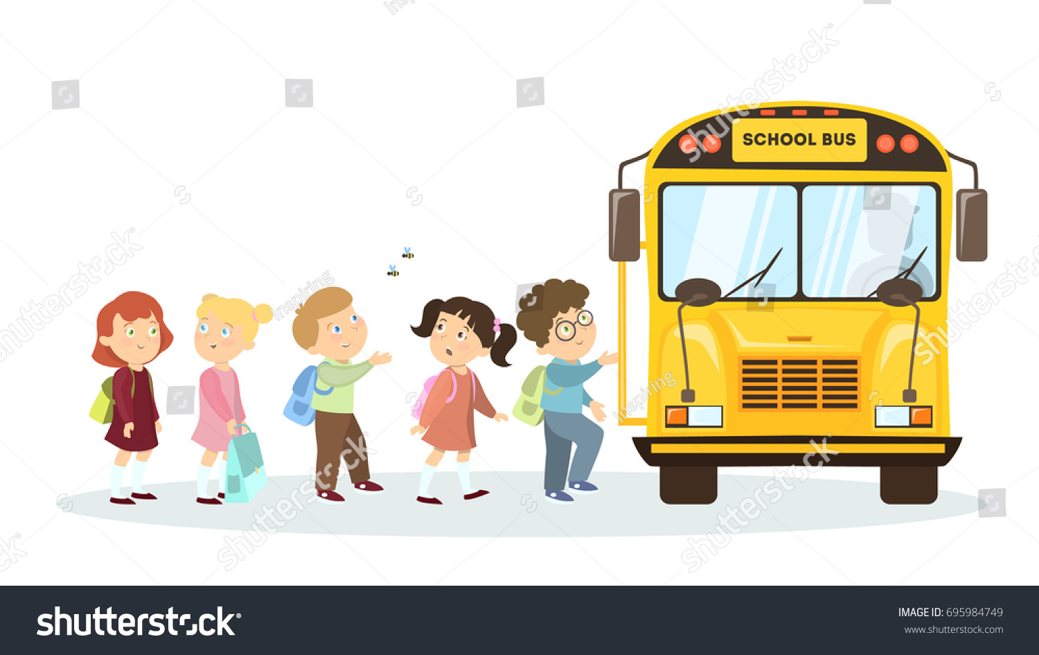 School Bus Children Isolated Cartoon Character Stock Vector (Royalty ...