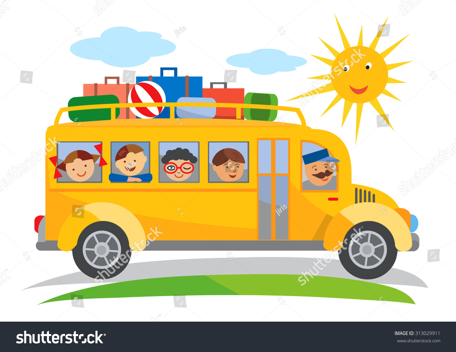 School Bus Field Trip Cartoon Cartoon Yellow Stock Vector