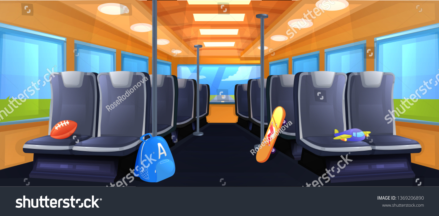 School Bus Interior Seats Transport When Stock Vector