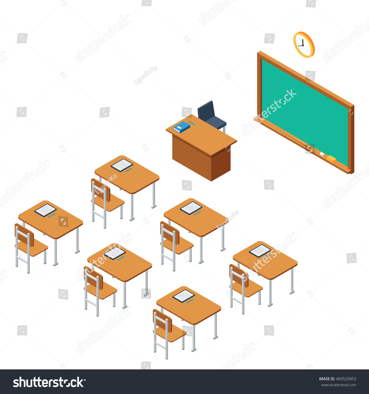 School Classroom Chalkboard Desks Class Education Stock Vector (Royalty