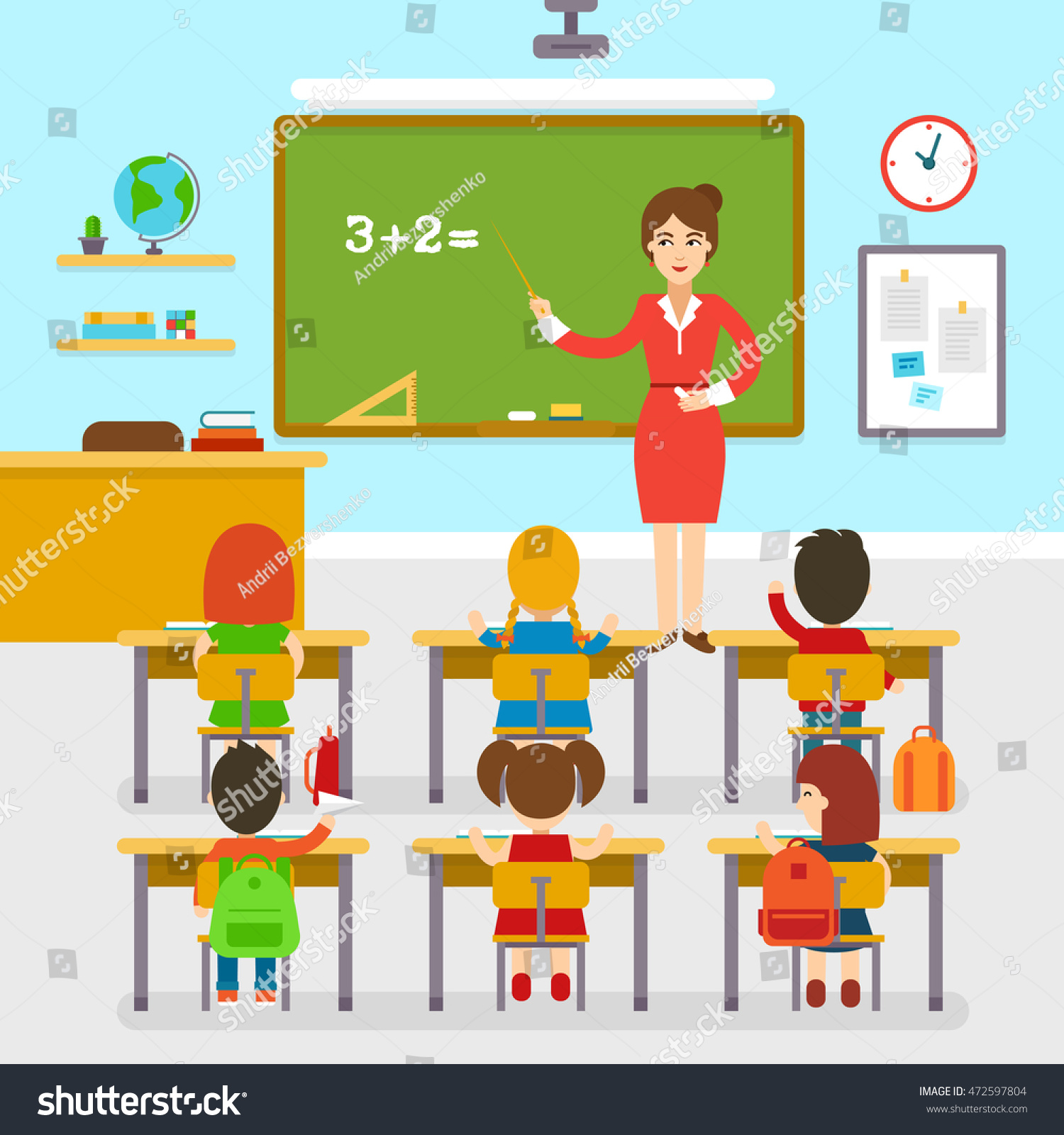 School Classroom Teacher Pupils Education Elementary Stock Vector ...