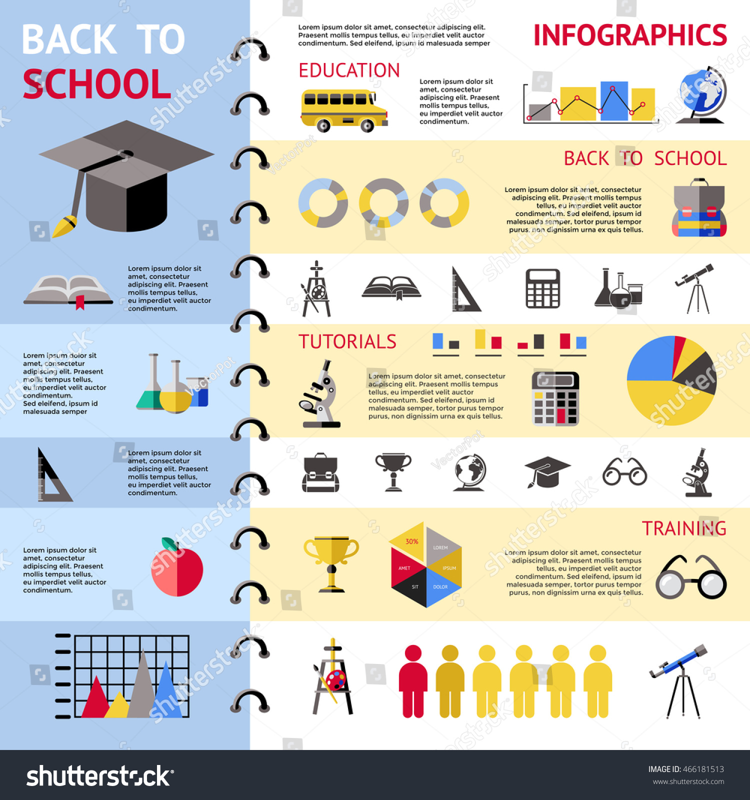 School Colored Infographic Graphs Headlines Back Stock Vector (Royalty ...