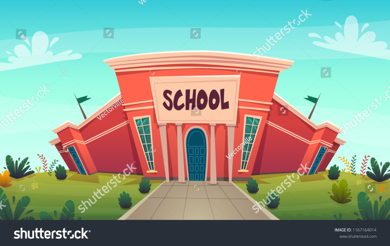 School Day Knowledge Funny Cartoon Background Stock Vector