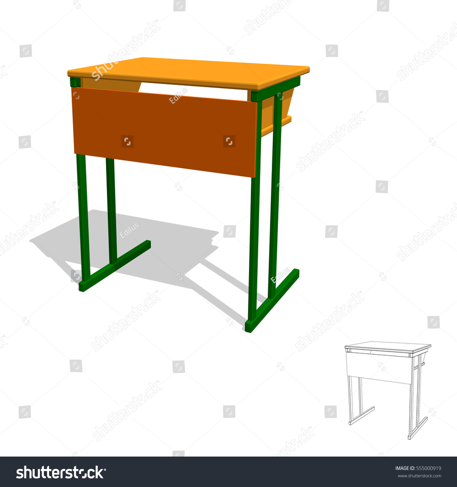 School Deskisolated On White Background 3d Stock Vector Royalty