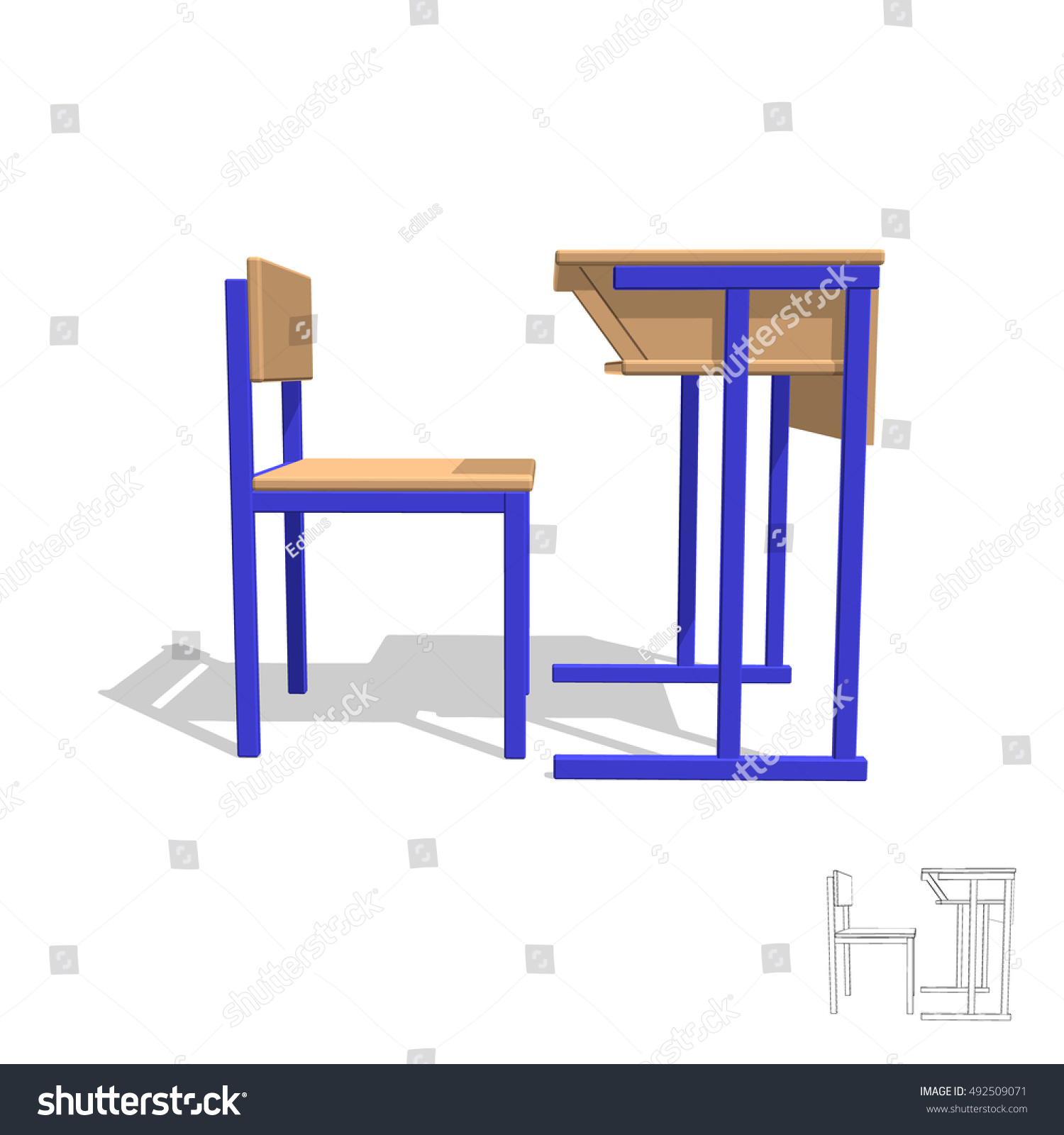 School Deskisolated On White Background 3d Stock Vector Royalty