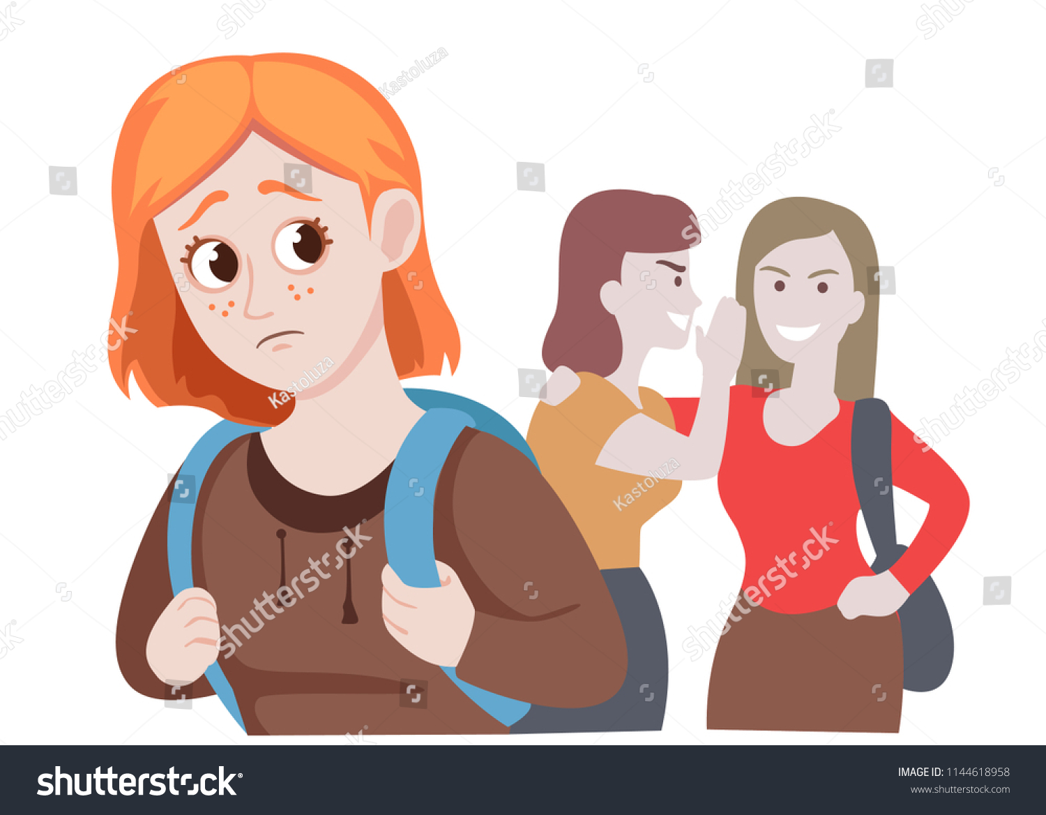 School Friends Gossiping Behind Stressed Ginger Stock Vector Royalty Free School Friends Gossiping Behind Stressed Ginger Stock Vector Royalty Free