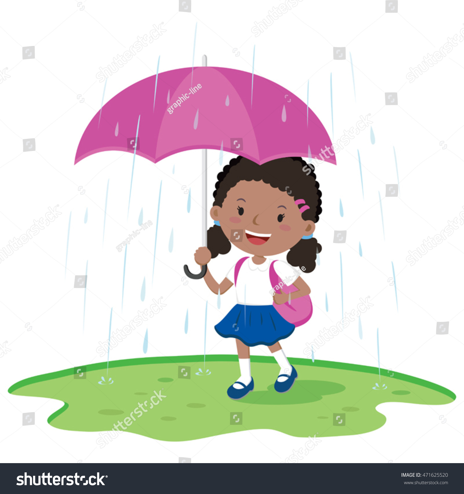 School Girl Holding Umbrella Rain Vector Stock Vector 471625520 ...