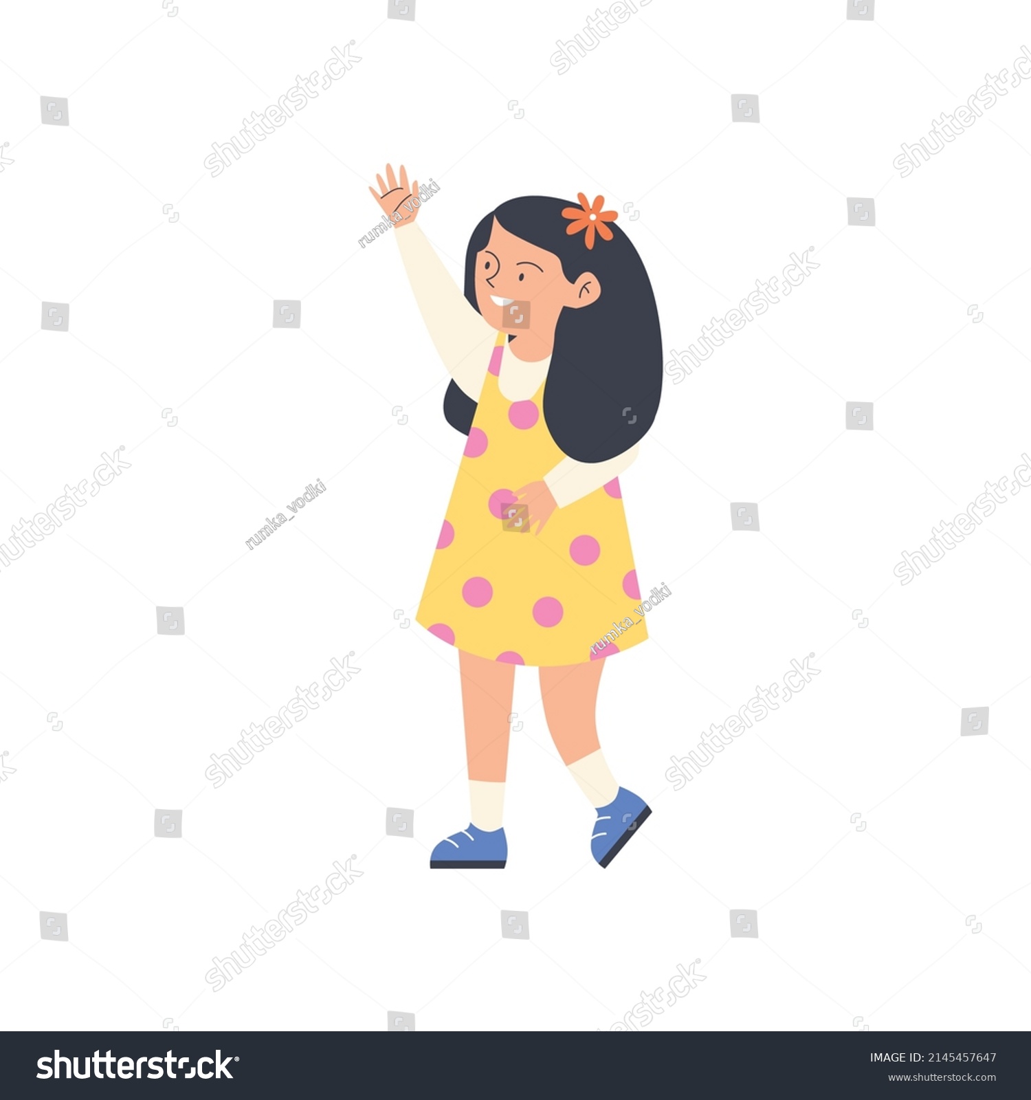 School Girl Kindergartener Stands Raising Her Stock Vector (Royalty ...