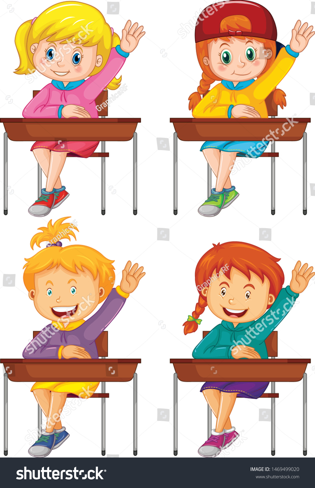 School Girls Isolated Desks Illustration Stock Vector (Royalty Free ...