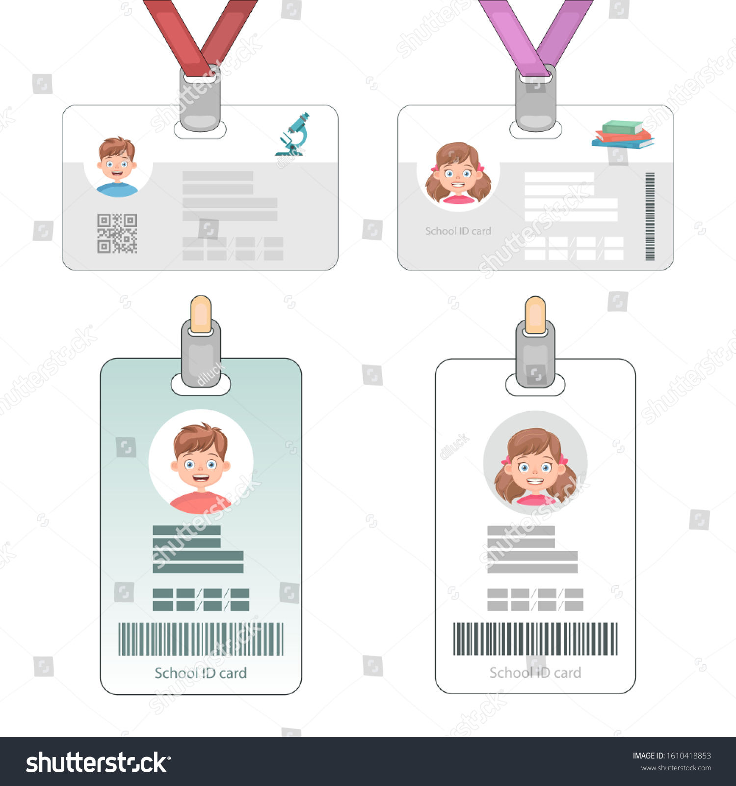 School Id Card Personal Student Identification Stock Vector (Royalty ...