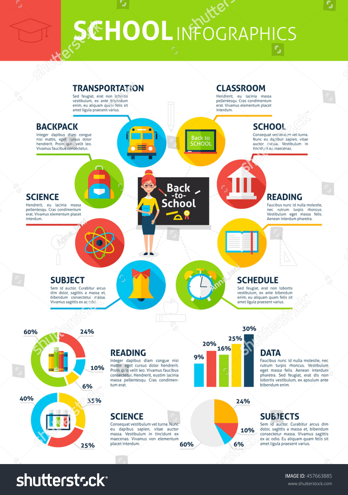 School Infographics Flat Design Vector Illustration Stock Vector ...