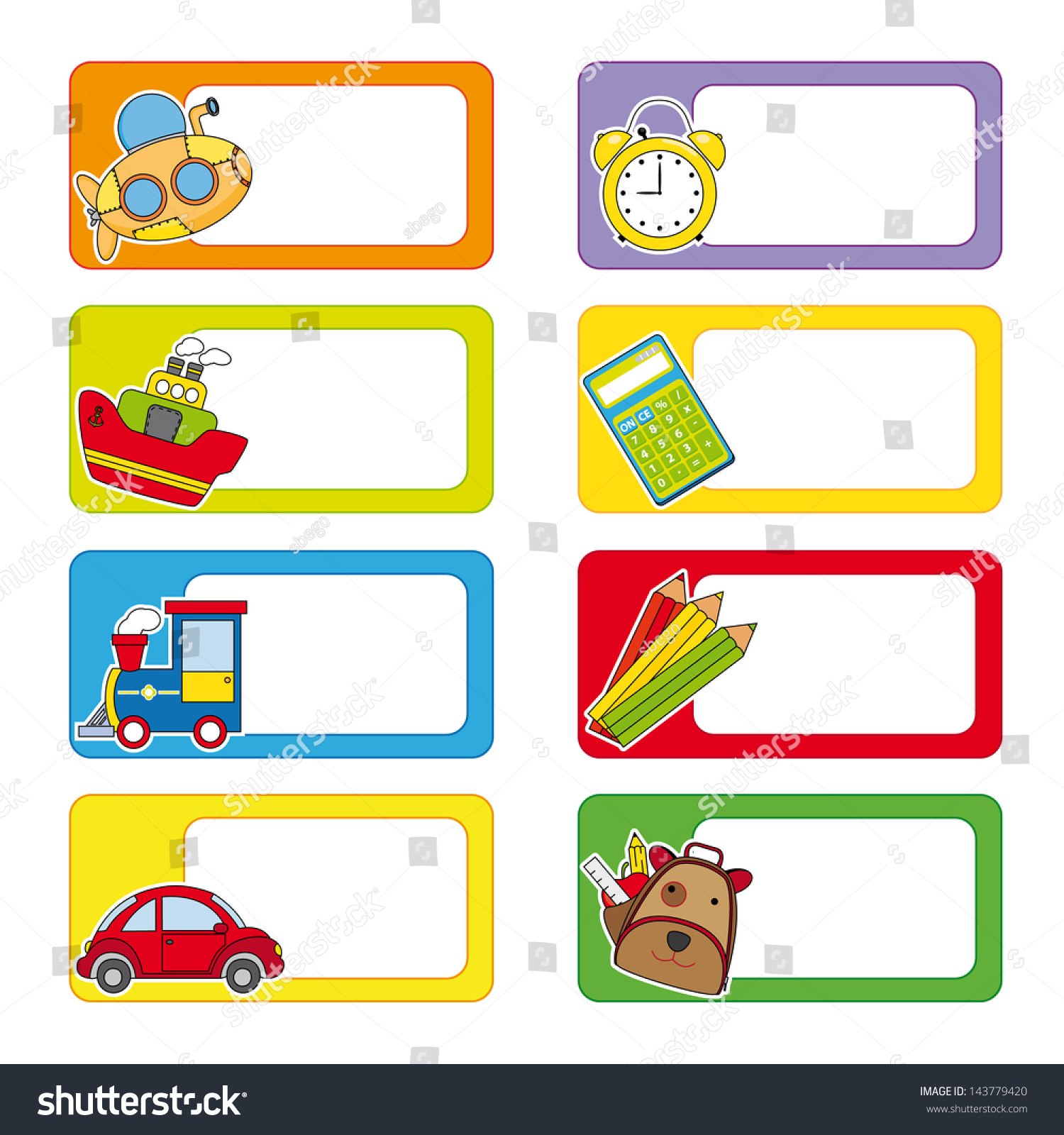 School Labels Stickers Transport Objects School Stock Vector (Royalty ...