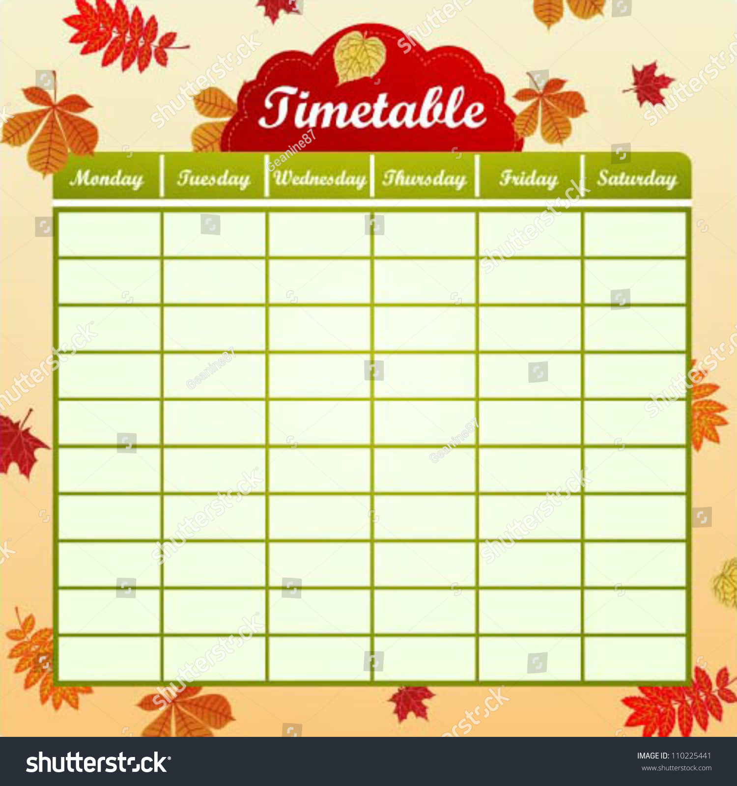 School Schedule Autumn Leaves Stock Vector 110225441 - Shutterstock