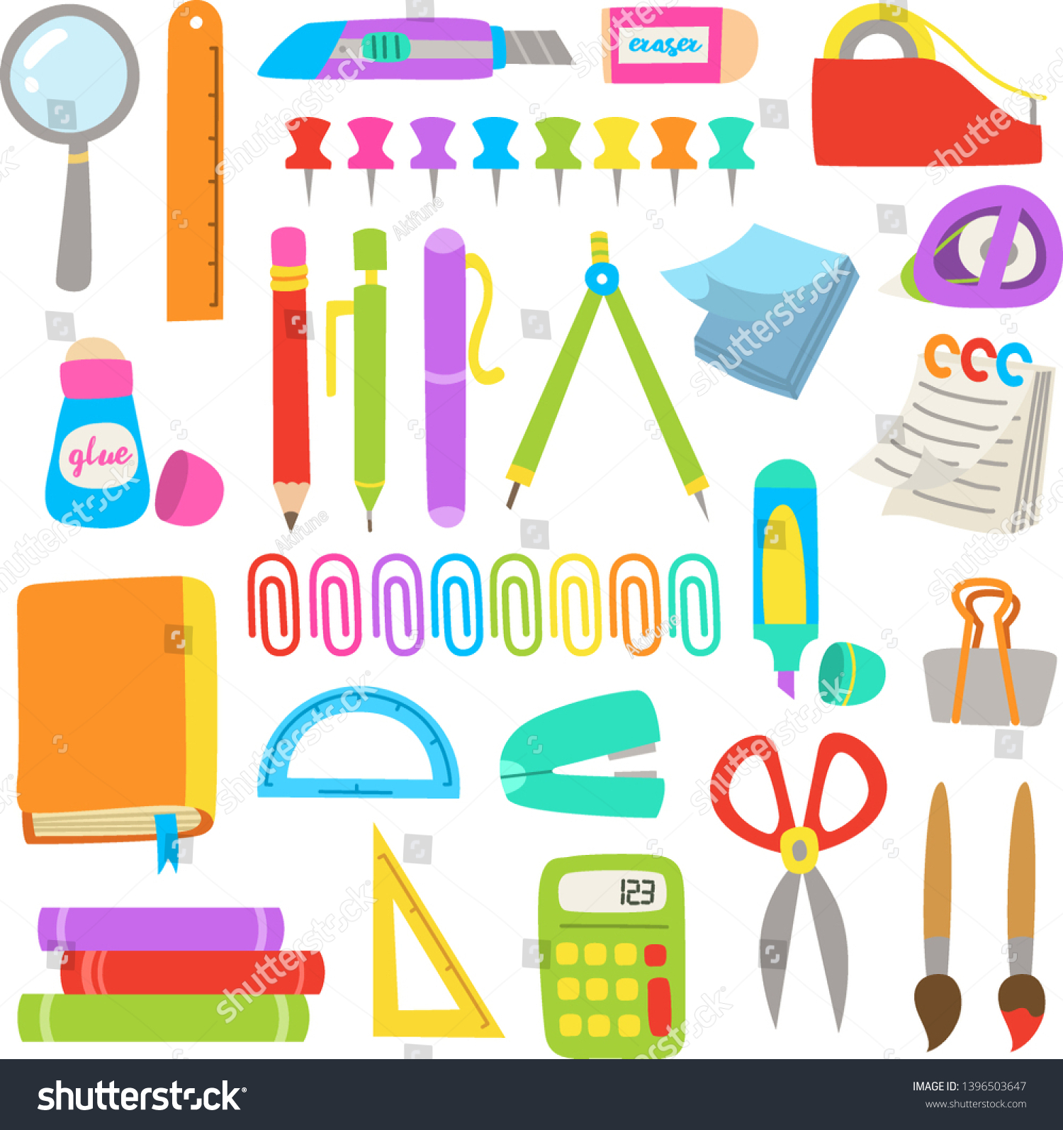 School Supplies Vector Set Stationery Illustration Stock Vector ...