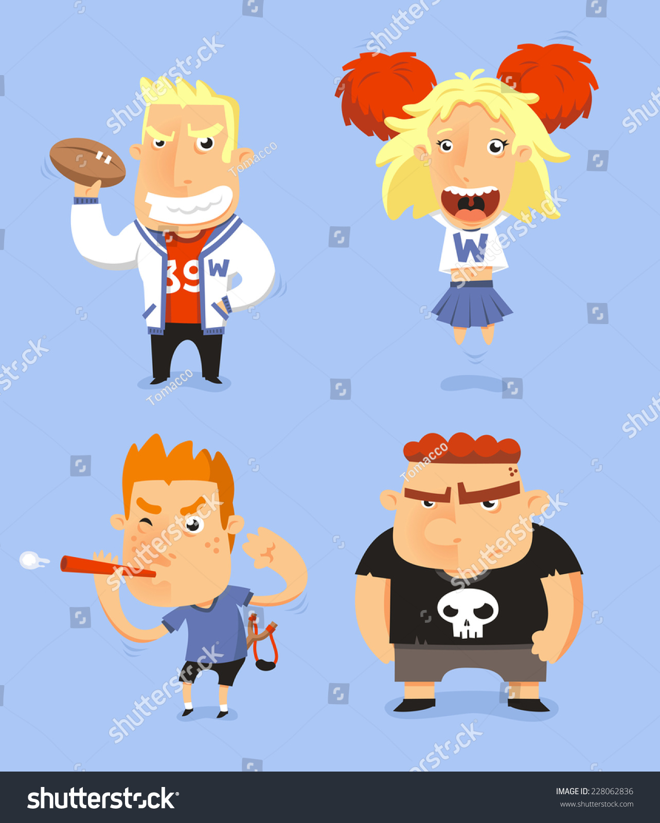 SVG of School Teen Adolescents Characters vector illustration, with jocks, cheerio, nerd and bully vector illustration. svg