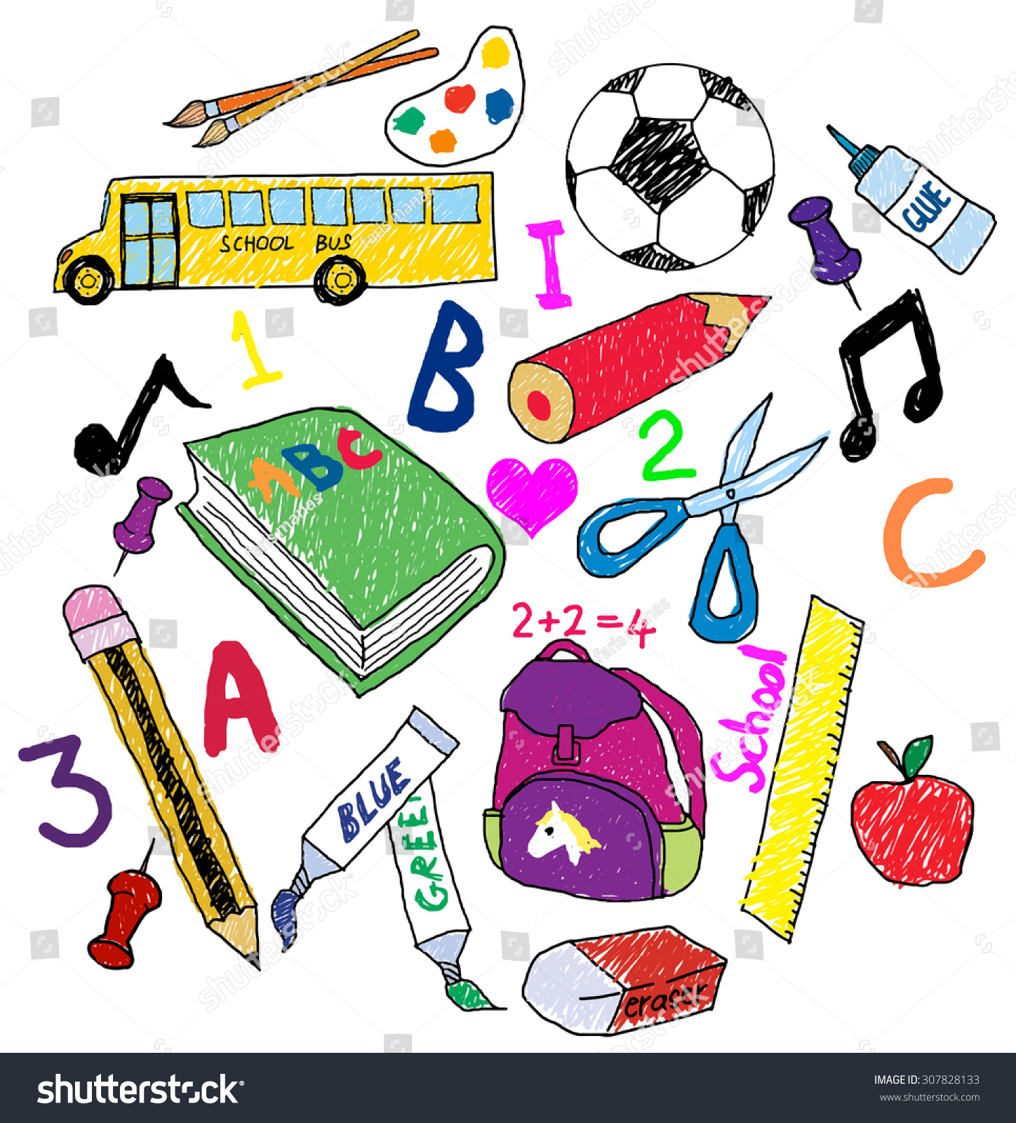 School Things Doodle Stockvector Rechtenvrij