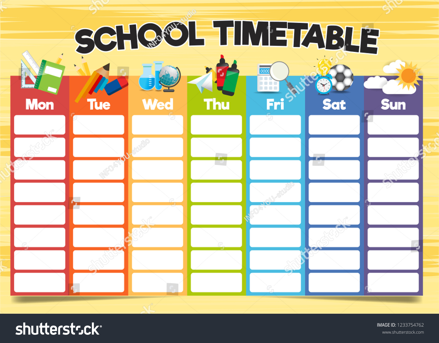 School Timetable Template Weekly Curriculum Design Stock Vector ...