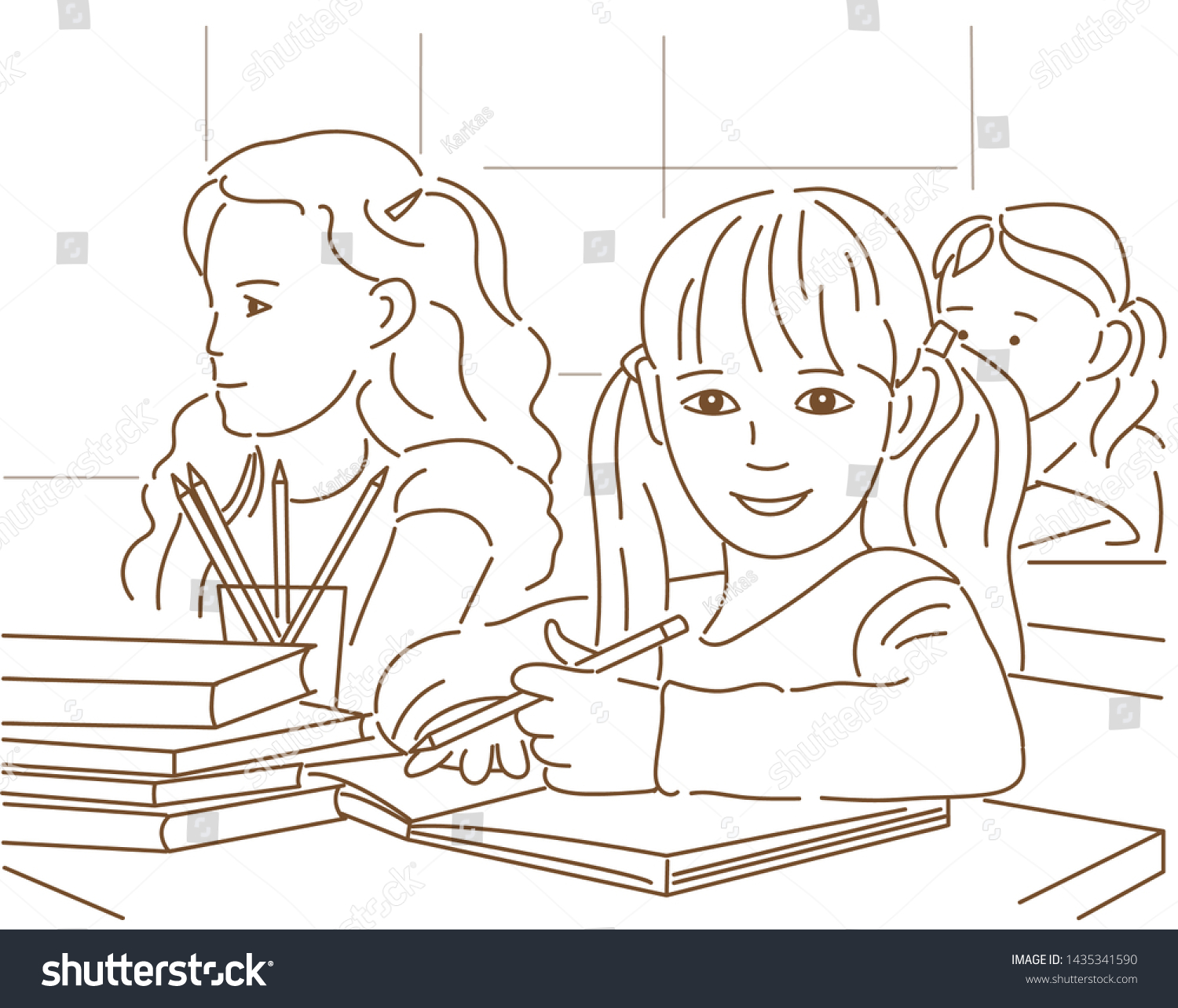 Schoolchildren Study School During Lesson Vector Stock Vector (Royalty ...