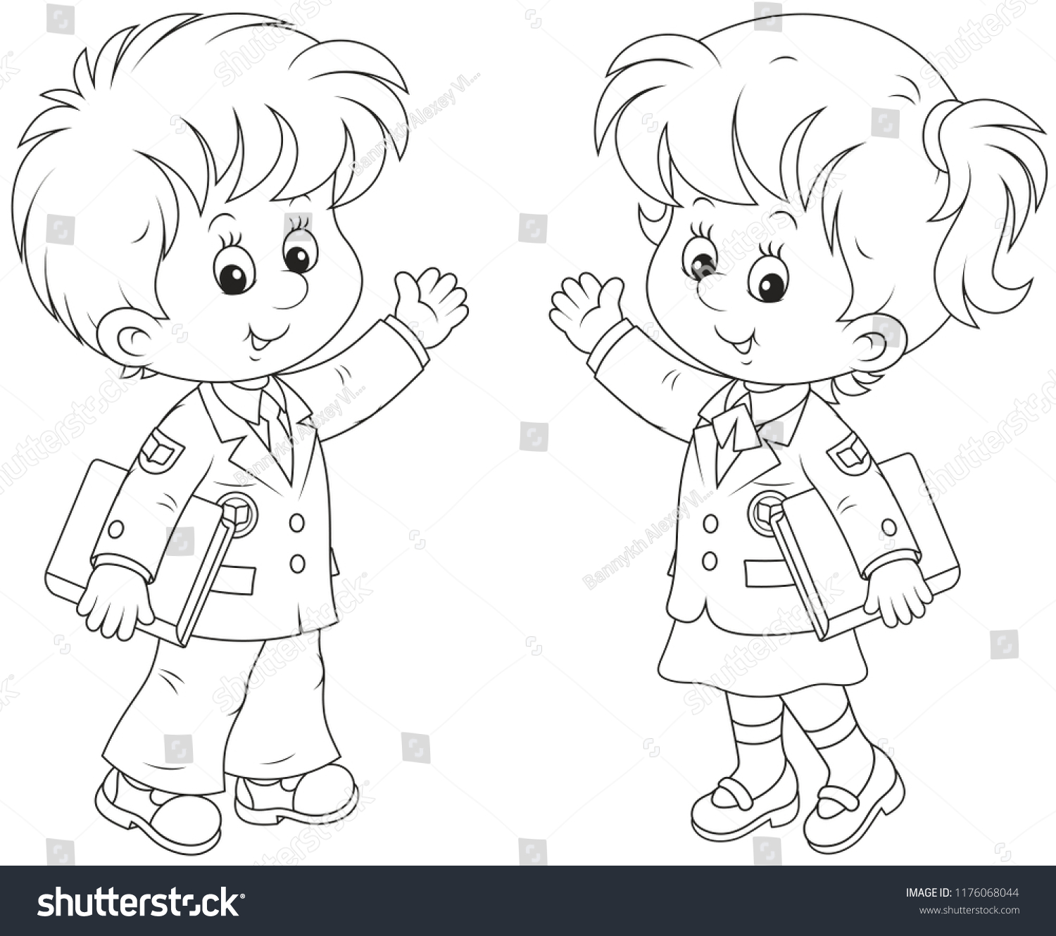 Schoolgirl Schoolboy Holding Textbooks Waving Their Stock Vector Royalty Free 1176068044 Schoolgirl Schoolboy Holding Textbooks Waving Their Stock Vector Royalty Free 1176068044