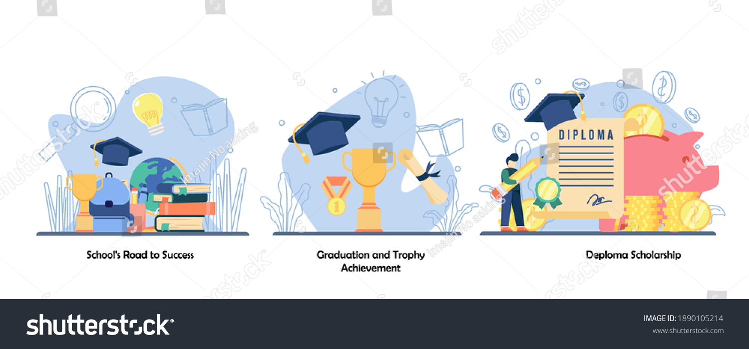 Schooling Academic Achievement Reward Icon Set Stock Vector (Royalty ...