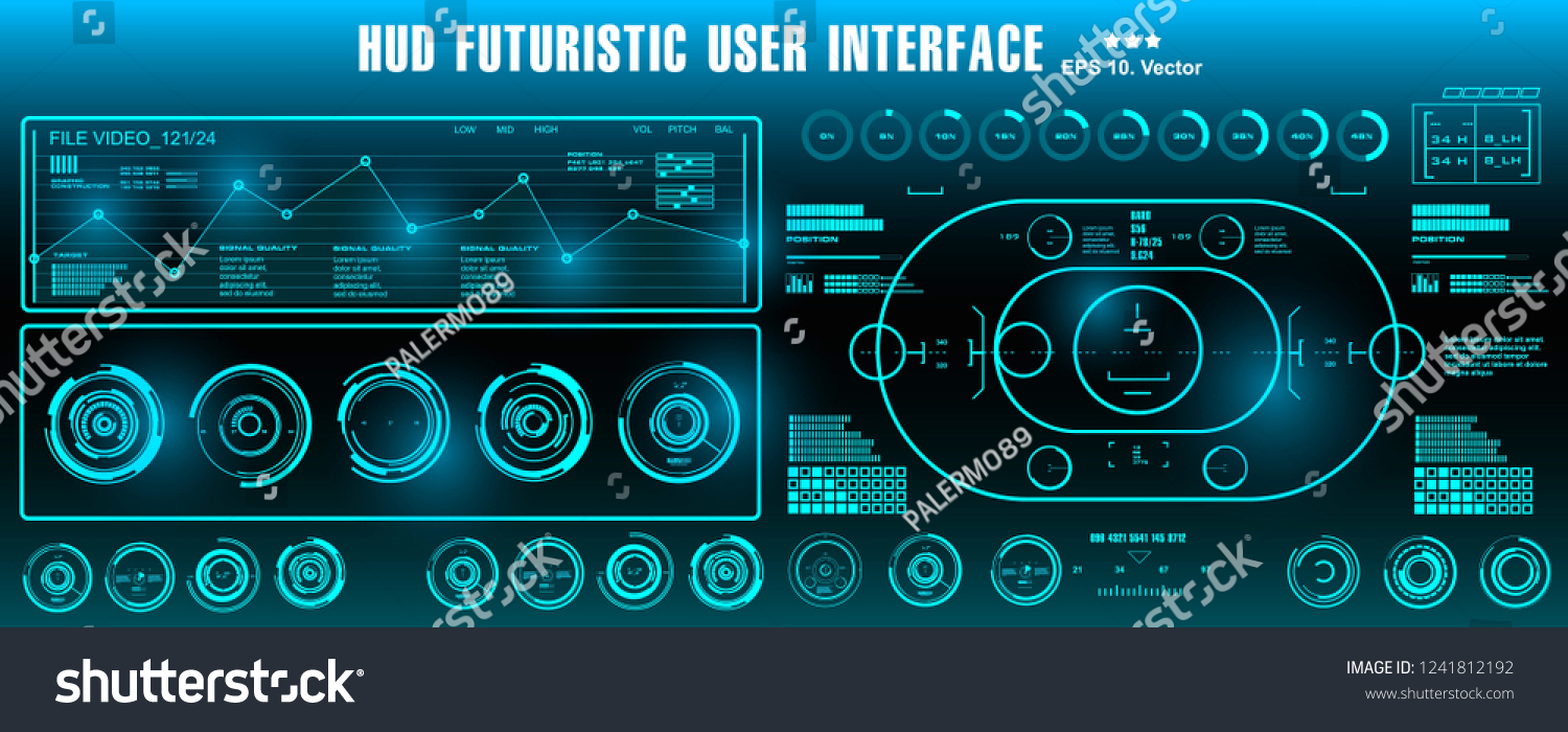 Vektor Stok Scifi Futuristic Hud Blue Dashboard Display Tanpa Royalti 1241812192 Shutterstock 5837