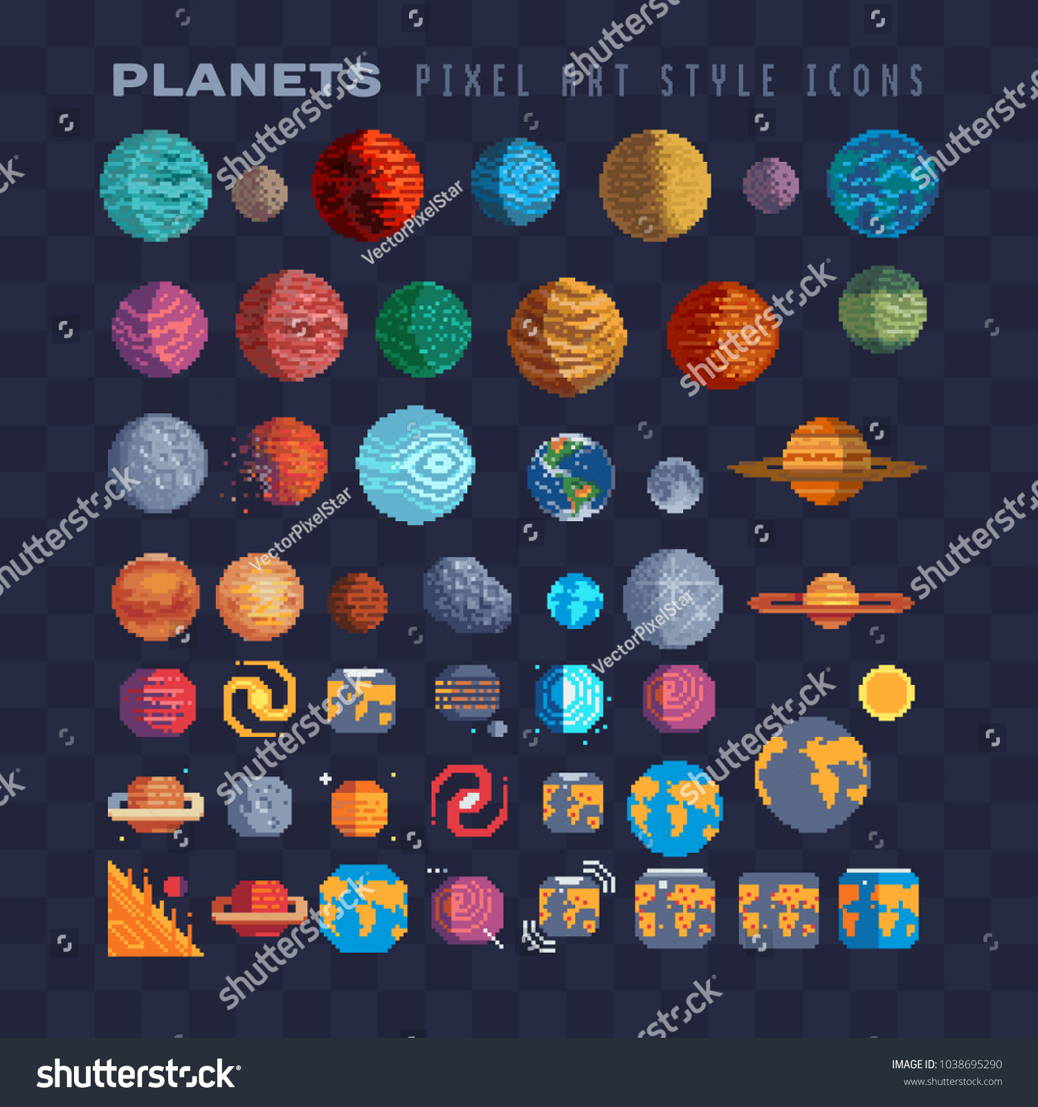 Scifi Planets Pixel Art 80s Style Stock Vector Royalty Free