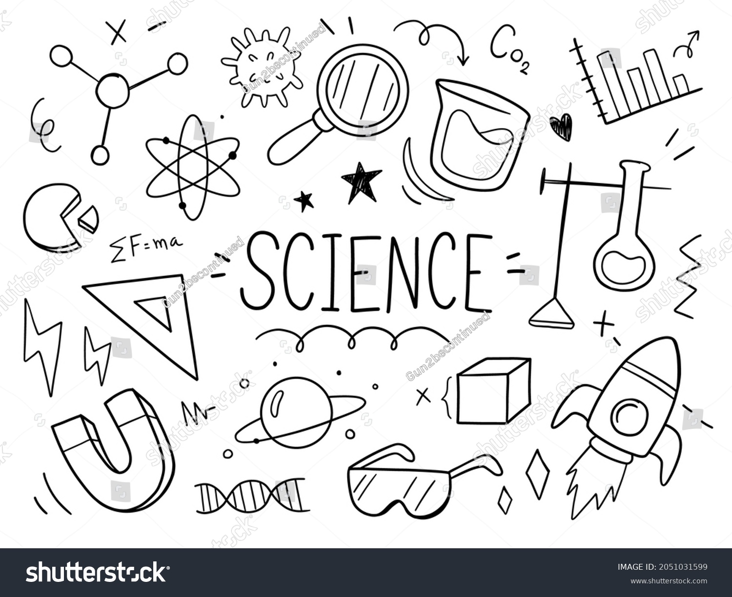 Science Drawn Hand Doodle Vector Set Stock Vector (Royalty Free) 2051031599