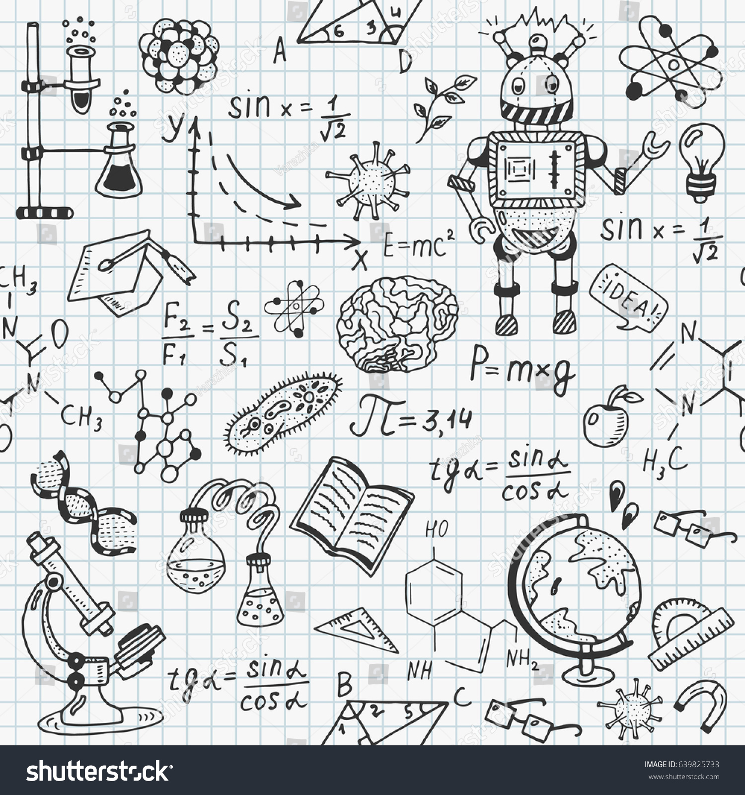 Science Education Doodle Set Biology Mathematics Stock Vector